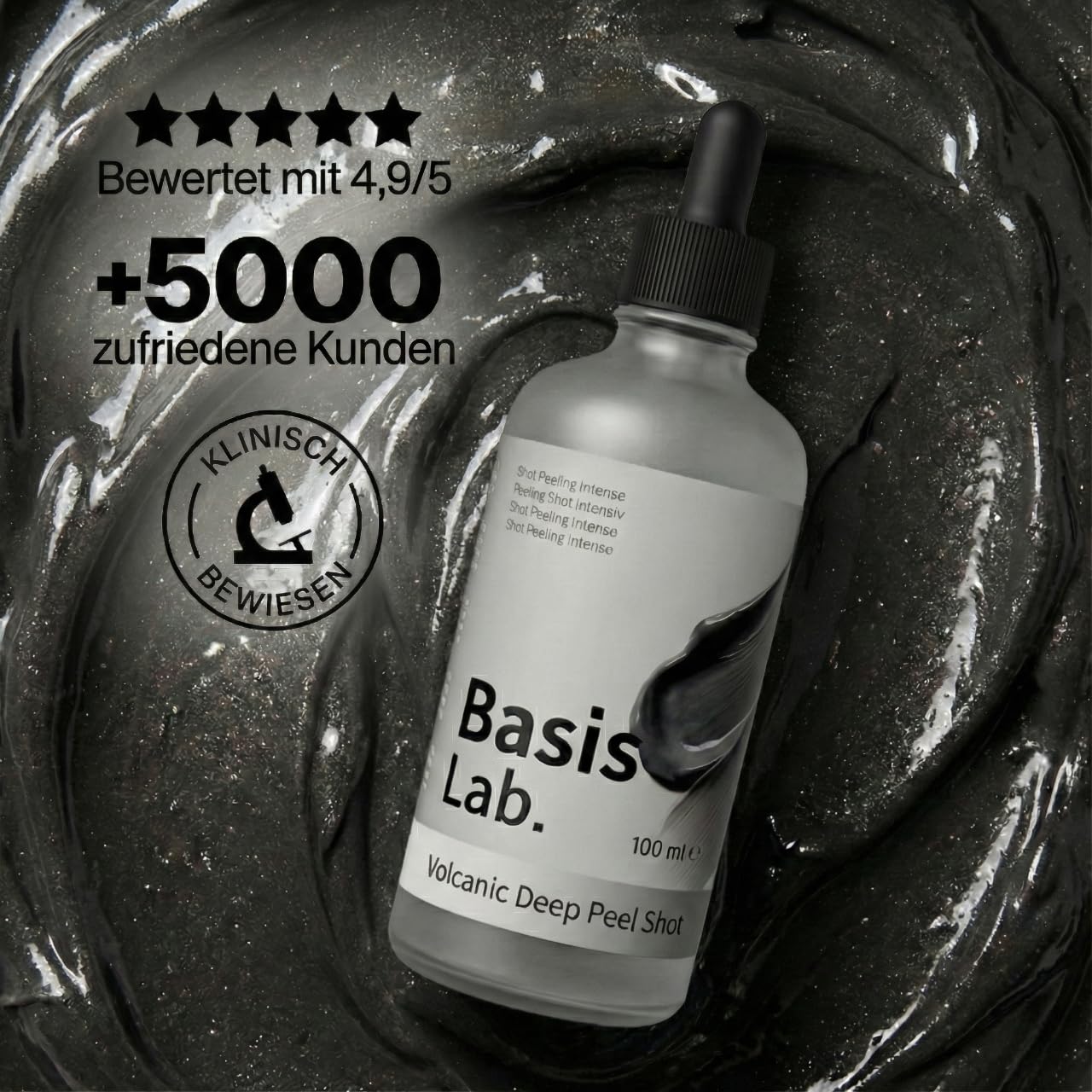 Peel Shot - Vulkan & Weisser Ton - Sanfte Porenreinigung & Tiefenpflege mit Centella & Hyaluron - Gegen Mitesser - 100ml (1x Vulkanerde + 1x Französische Tonerde, 1+1 Duo Basis Lab)