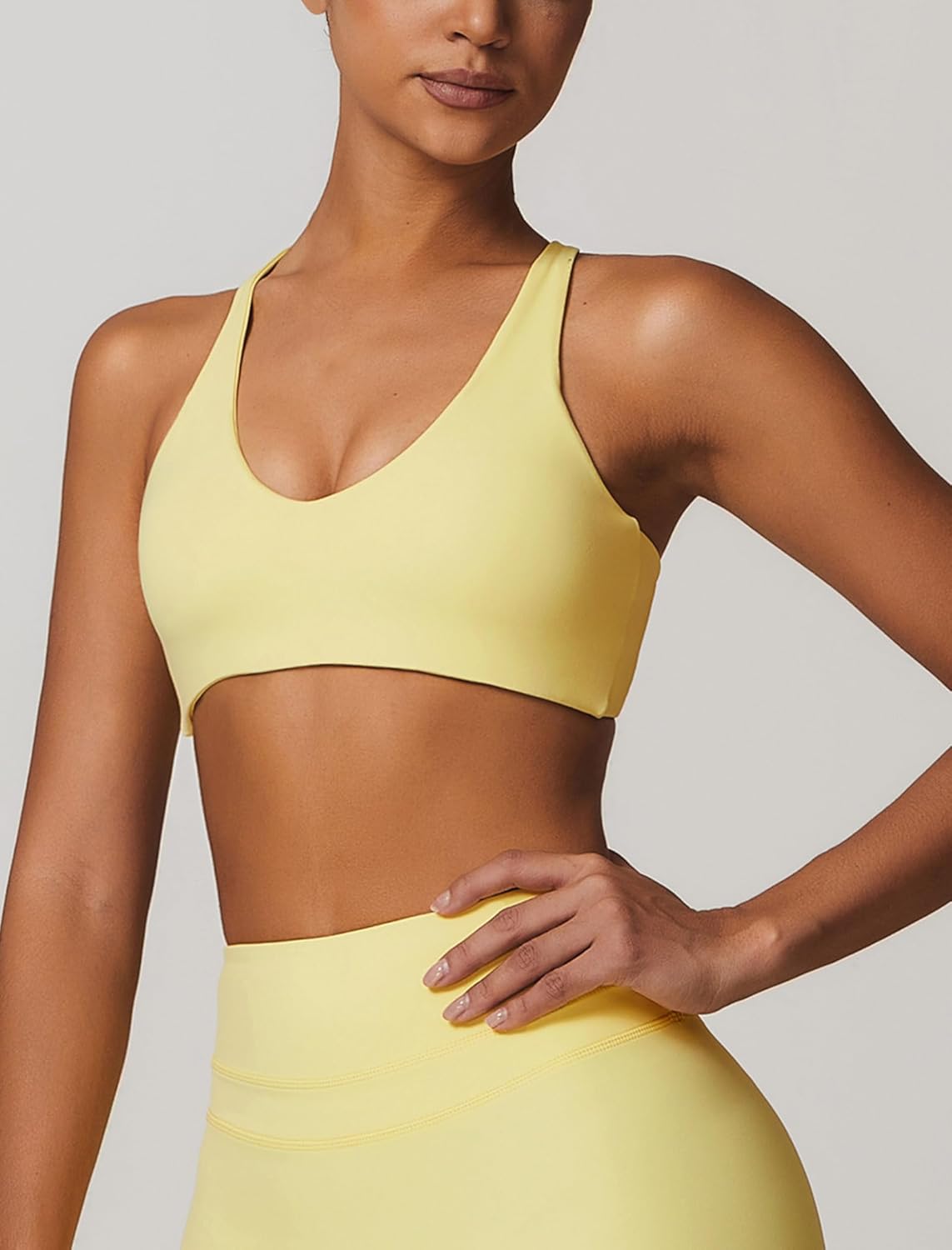 ABOCIW Womens V Neck Twist Back Sports Bra Padded Low Impact Fitness Yoga Bra Workout Crop Top - Image 3