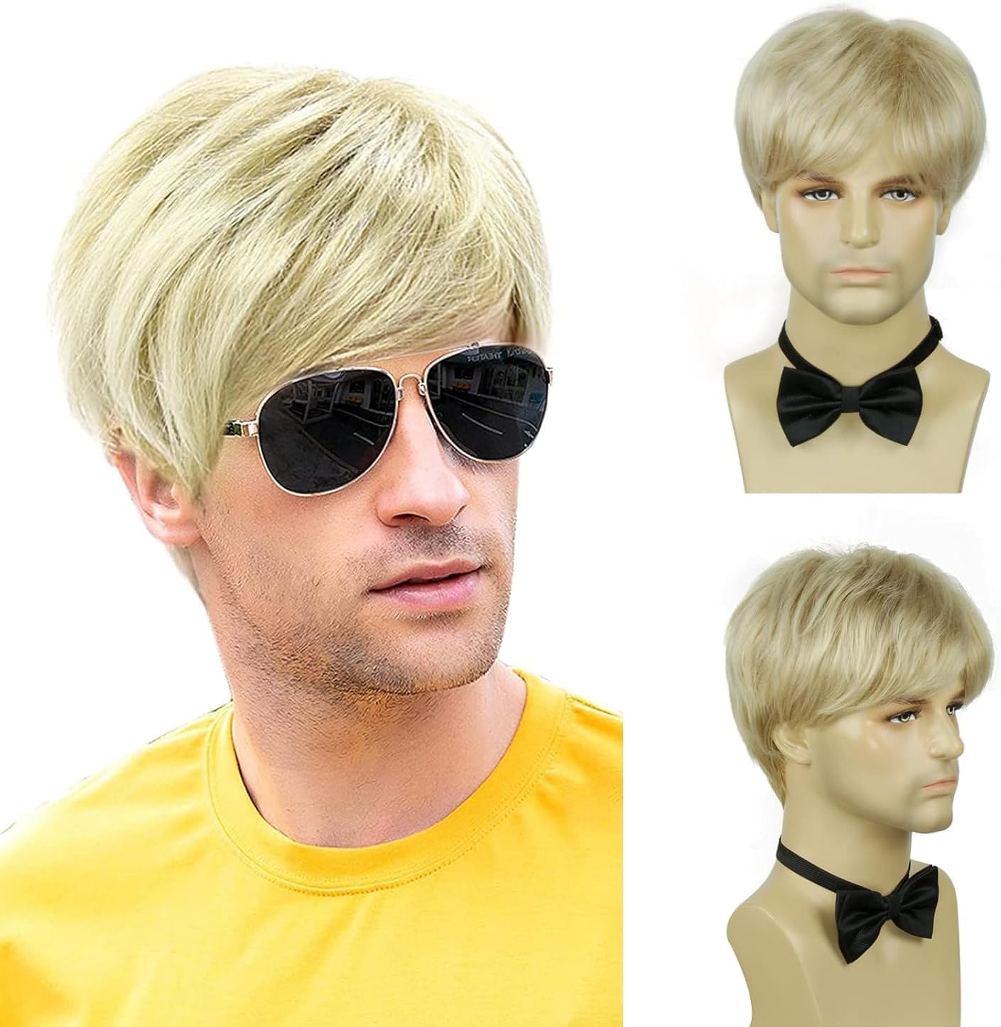 Mens Blonde Wig,Short Straight Natural Hair Synthetic Full Wig for Man Men Guy Cosplay Anime Party Costume Anime Men's Wigs