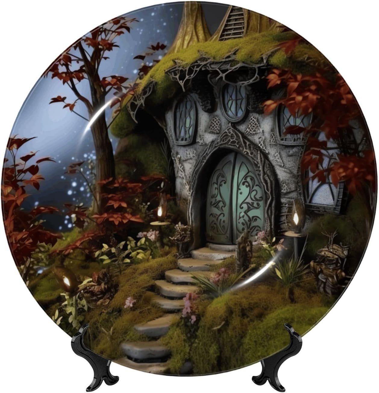 Bone China Decorative Plate with Display Gothic Fairy Garden Ceramic Plates Crafts Art Decor Dessert Plate Ceramic Ornament Porcelain Plates for Living Room Kitchen Table Home Decor