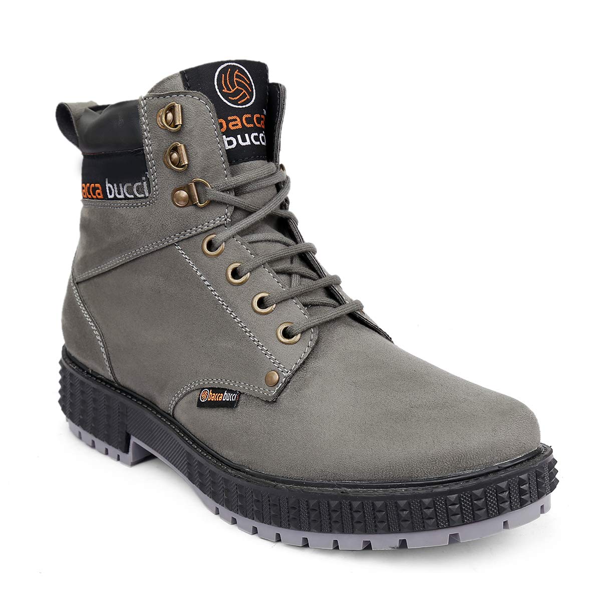 Bacca Bucci4-Eye Artificial Suede Scott Moto Inspired Combat High top Ankle Boots for Men-Grey