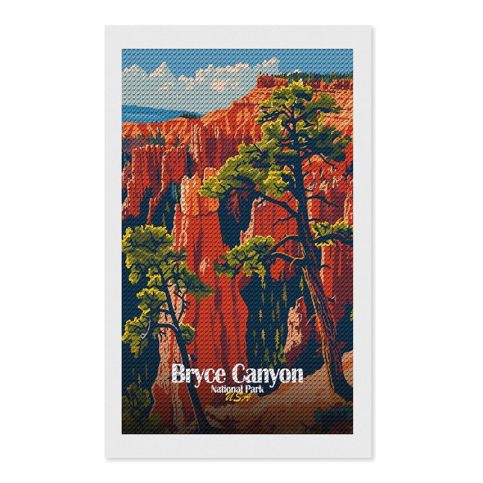 Junmoney Bryce Canyon National Park Illustration Diamond Painting Canvas Set 12"x20", for Craft Lovers, Decorate Your Room, Festive Craft Gift, Vintage Style Decor