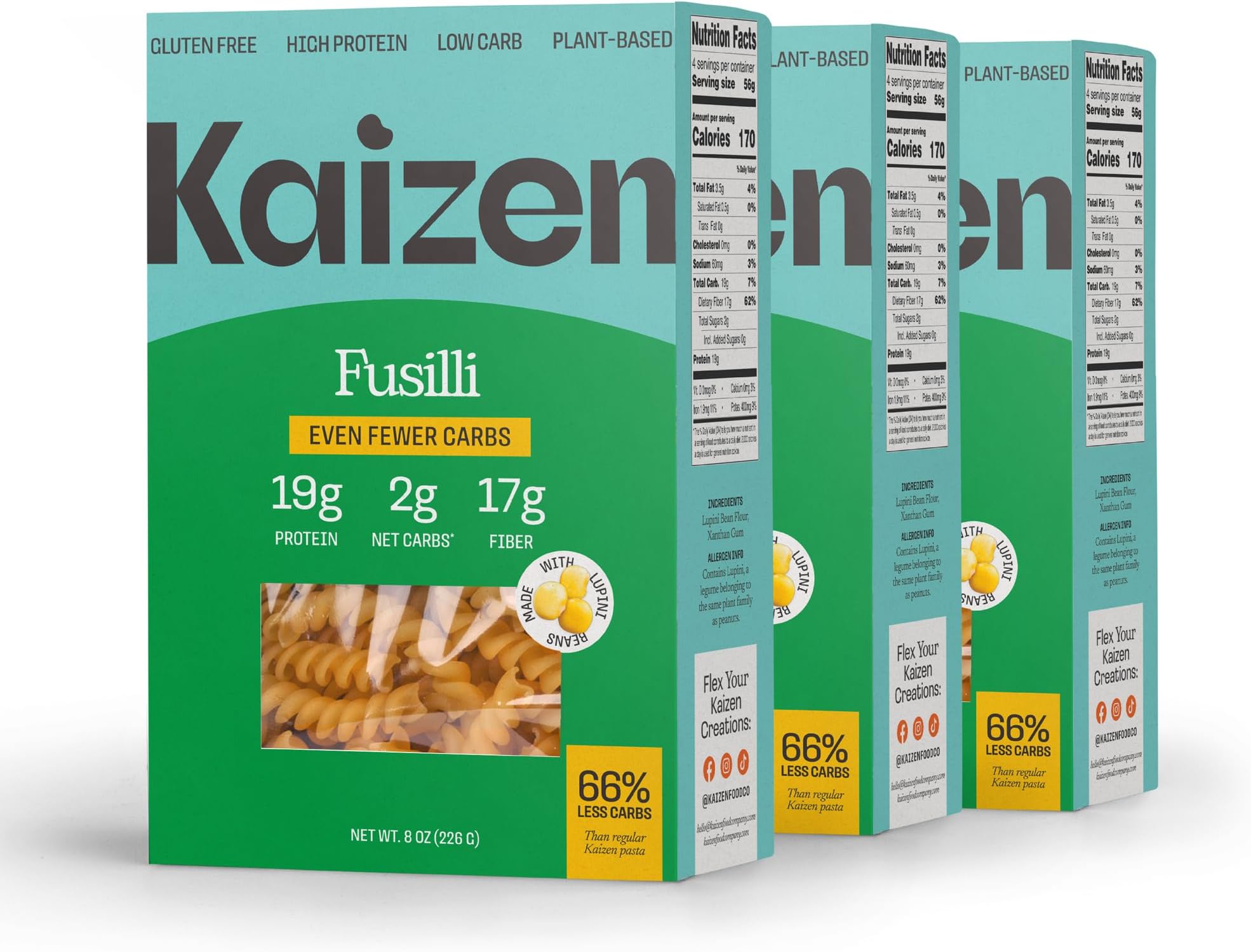 KAIZEN KETO Pasta Fusilli 2 Net Carbs, 19g protein