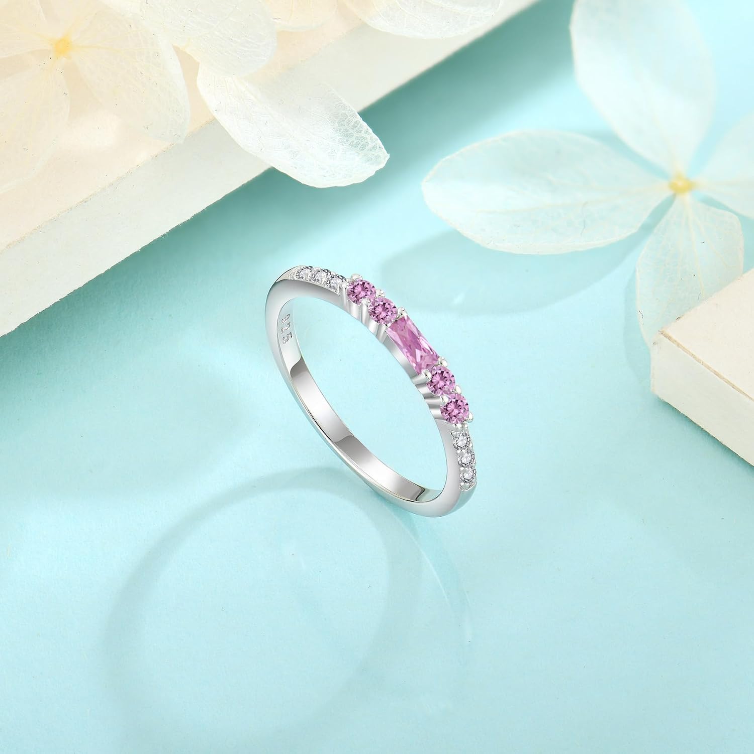 Stackable Eternity Ring for Women 925 Sterling Silver Baguette Cut Birthstone Ring for Her Size 5-10