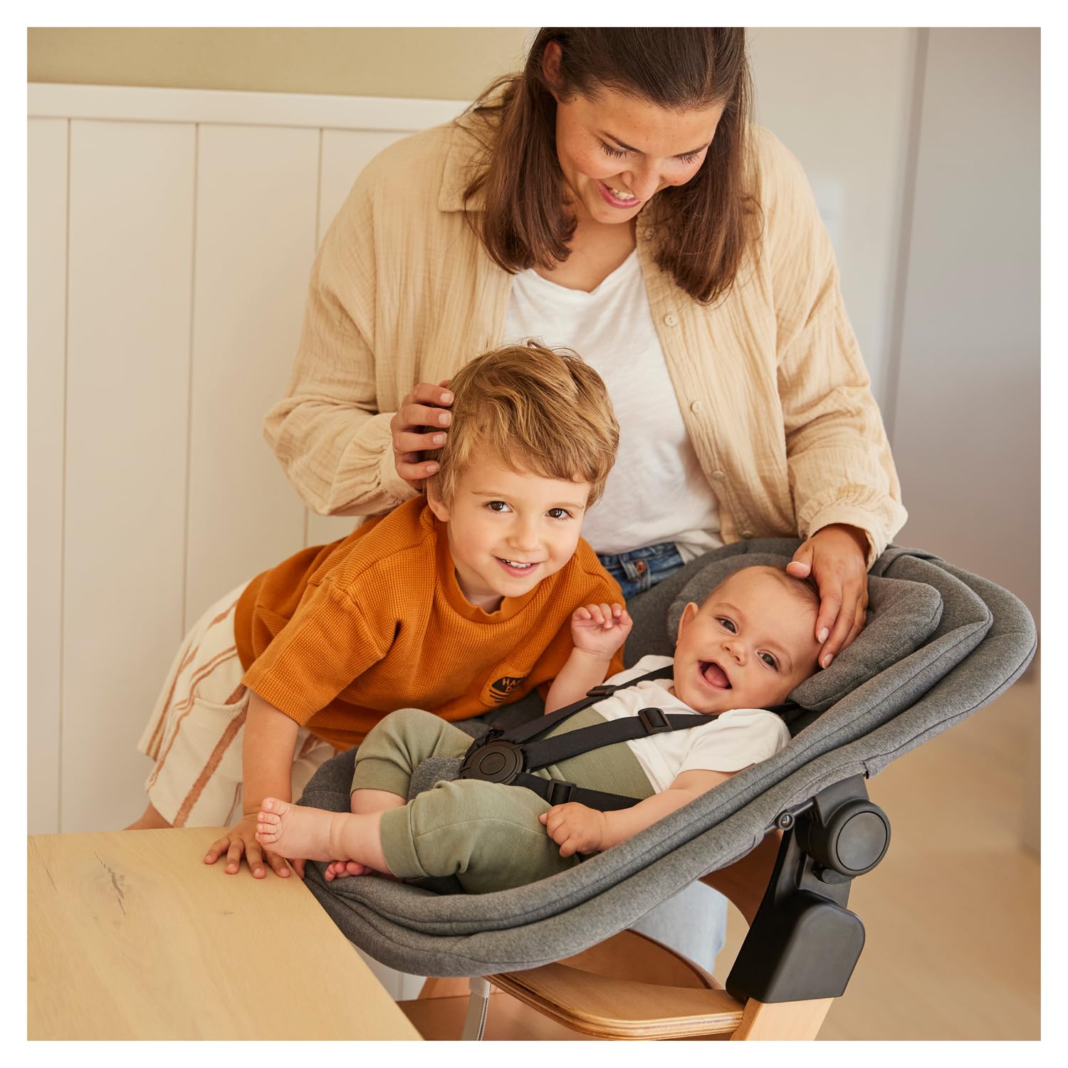 hauck Alpha Start N Grow Set Trona de Bebé de Madera, Natural Dark Grey | Desde el nacimiento hasta 90 kg, incluye hamaca 3 en 1 con funda de muselina, reductor, cojín y bandeja