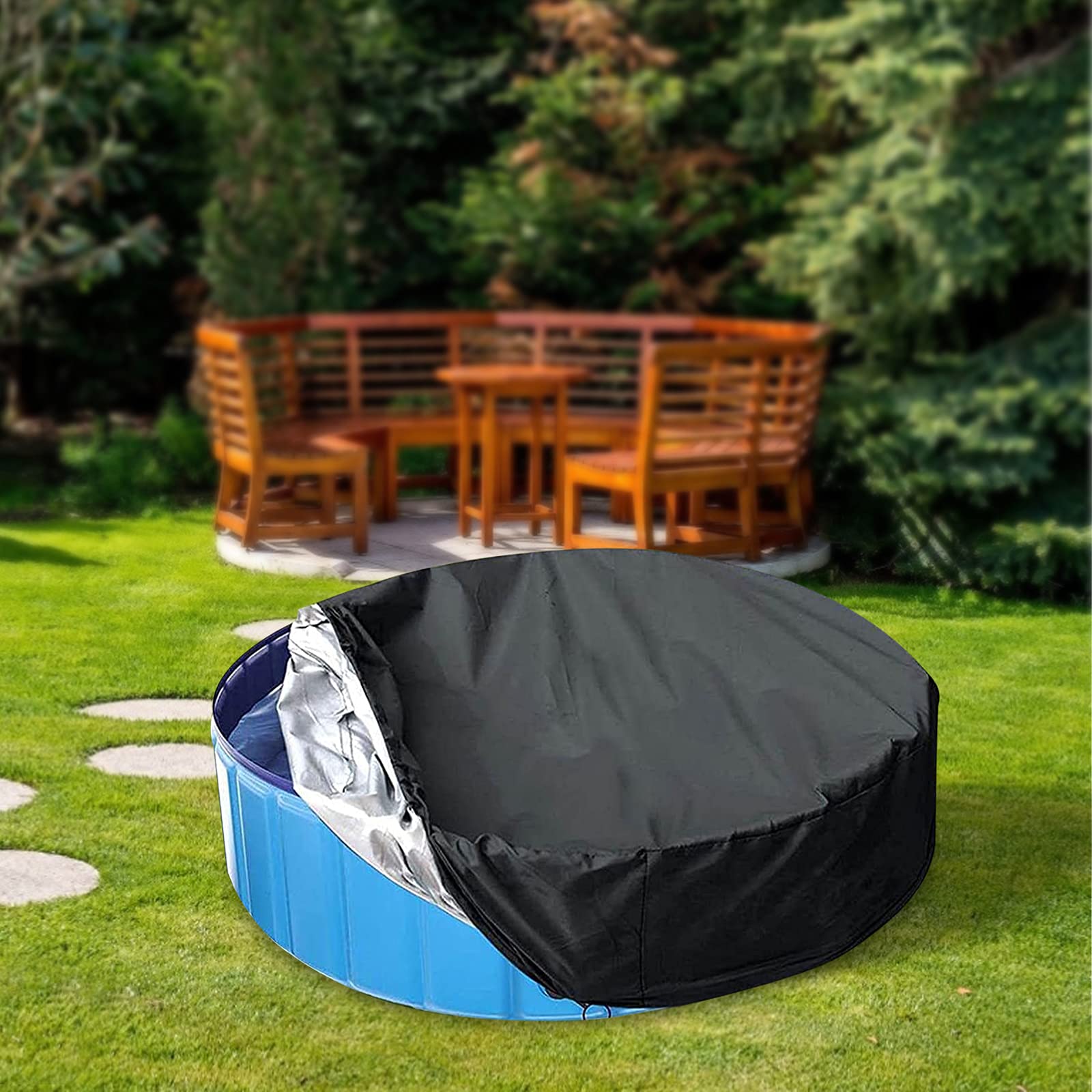 Cubierta de Piscina Redonda para Perros, Protección UV Plegable Cubierta de Piscina para Gatos Perros Mascotas Niños Interior al Aire Libre