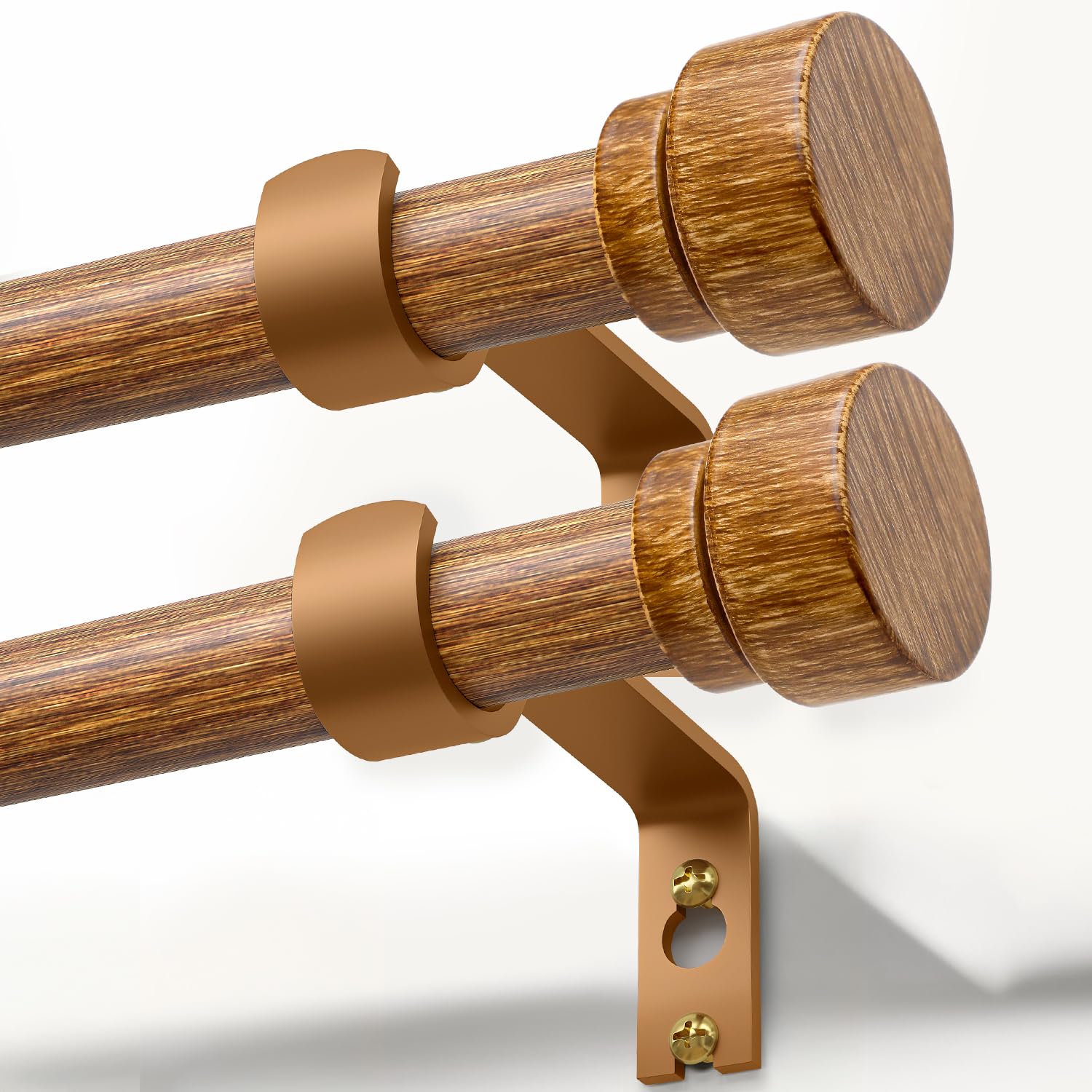 Asta Per Tende In Legno 2 Pezzi Regolabile Da 1,2 A 2,1 M, Diametro 2,5 Cm, Con Terminali Decorativi A Foglia, Finish Effetto Legno, Set Completo Di Staffe E Viti