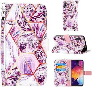 Lijc Compatible with Samsung Galaxy A50/A505/A30S/A50S Case Premium PU Leather Wallet Geometric Marble Design Magnetic Closure Kickstand Card Holder Slots Shockproof Flip Cover-Purple