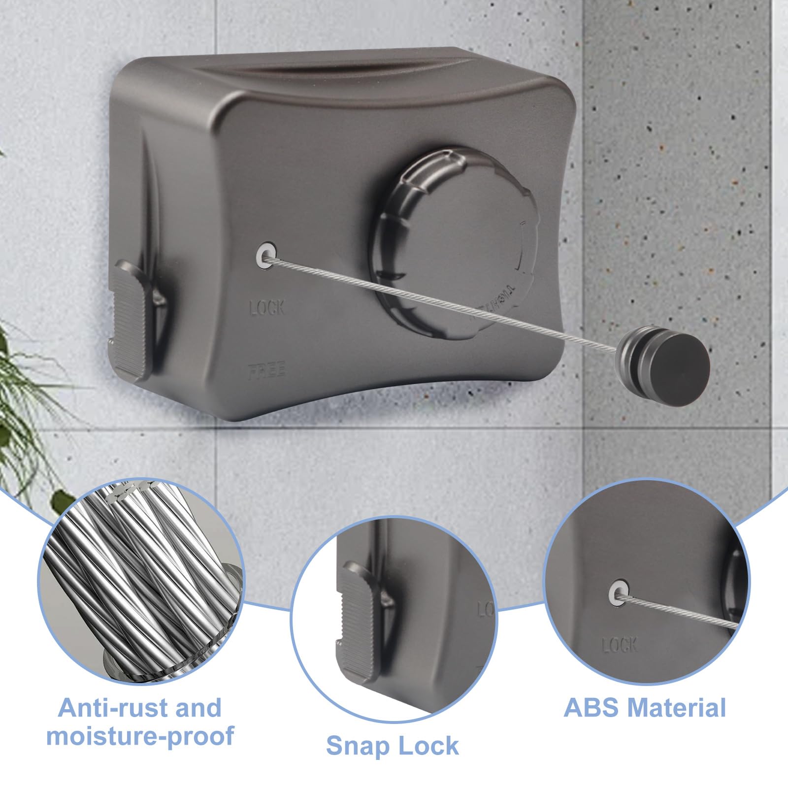 Domigard Stendibiancheria Retrattile, 5,1m Filo Stendibiancheria da Parete Salvaspazio In Acciaio Inossidabile, per Interni Ed Esterni, Corda da Biancheria Regolabile Invisibile(Grigio)