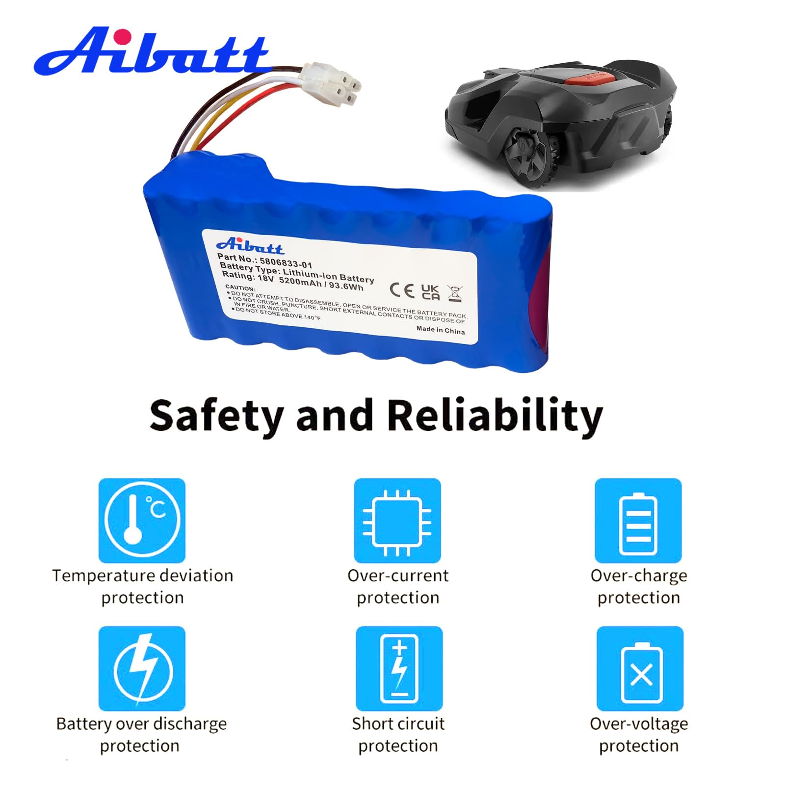 Batterie de Remplacement pour Robots de Tonte Husqvarna Automower 320,330X, 420,430,430X,450X,520,550,remplace Les Batteries 580 68 33-01,580 68 33-02 Lithium ION (Li-ION,5200mAh,18 V)