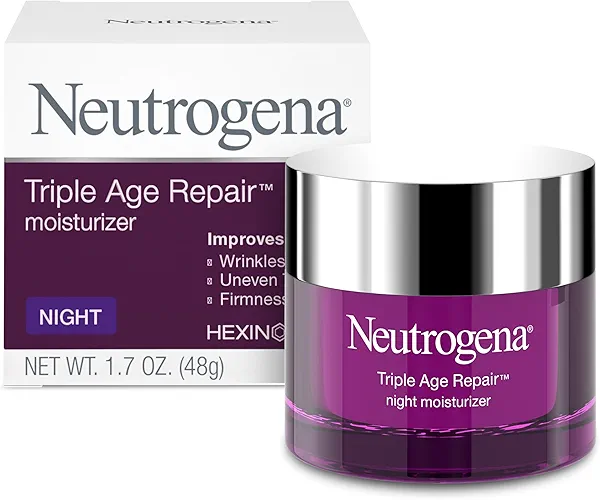 Neutrogena Triple Age Repair Night Face Moisturizer - with Hexinol Technology & Vitamin C, Anti-Wrinkle Face Cream, Visibly Reduces the look Wrinkles & Firms Skin While You Sleep, 1.7 oz