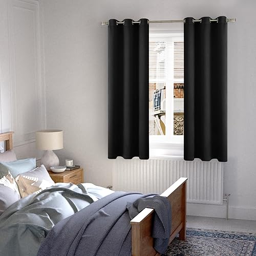 Miniatura 2 de Cortinas opacas negras para dormitorio de 63 pulgadas de largo, 2 paneles con aislamiento térmico insonorizado, cortinas oscuras gruesas y pesadas