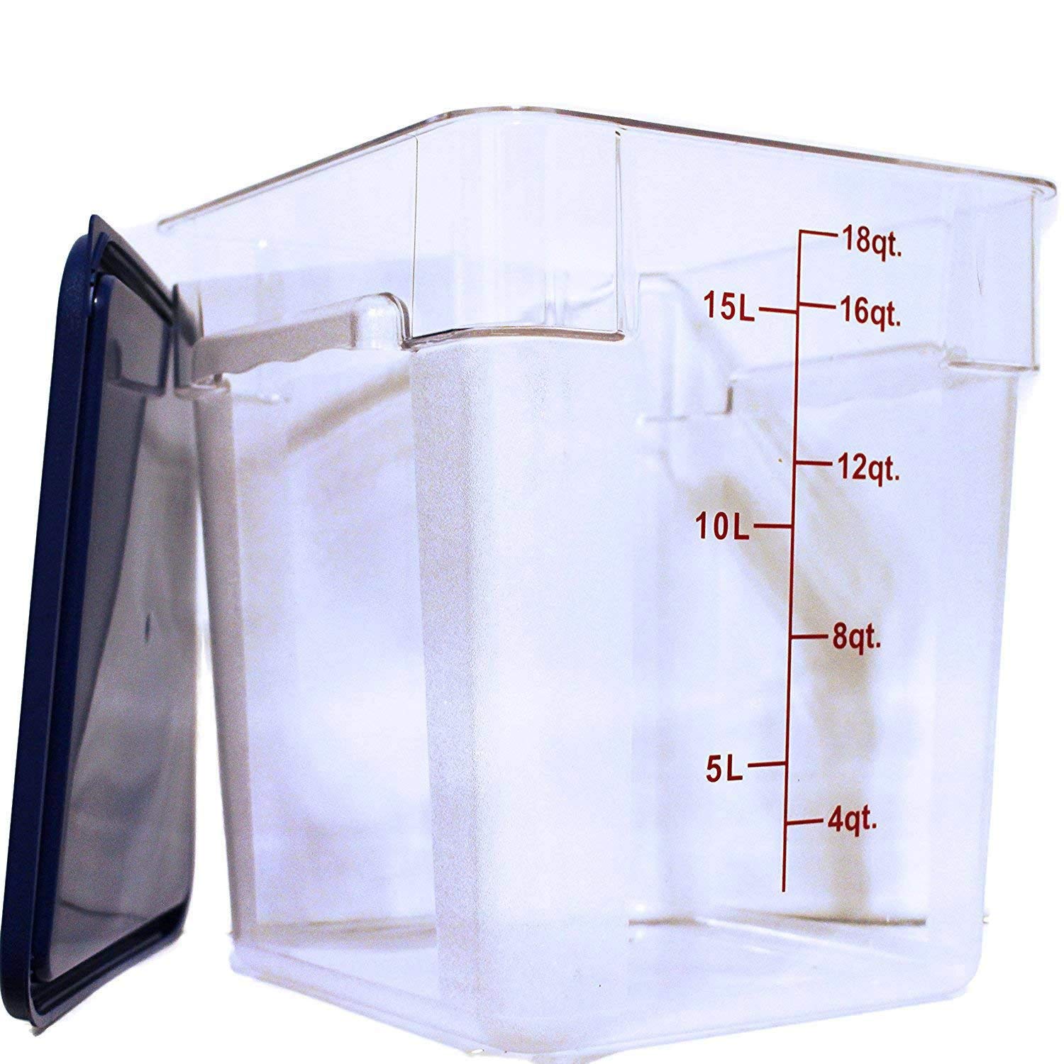 Tiger Chef18 Quart Commercial Grade Clear Food Storage Square Polycarbonate Containers With Blue Lids