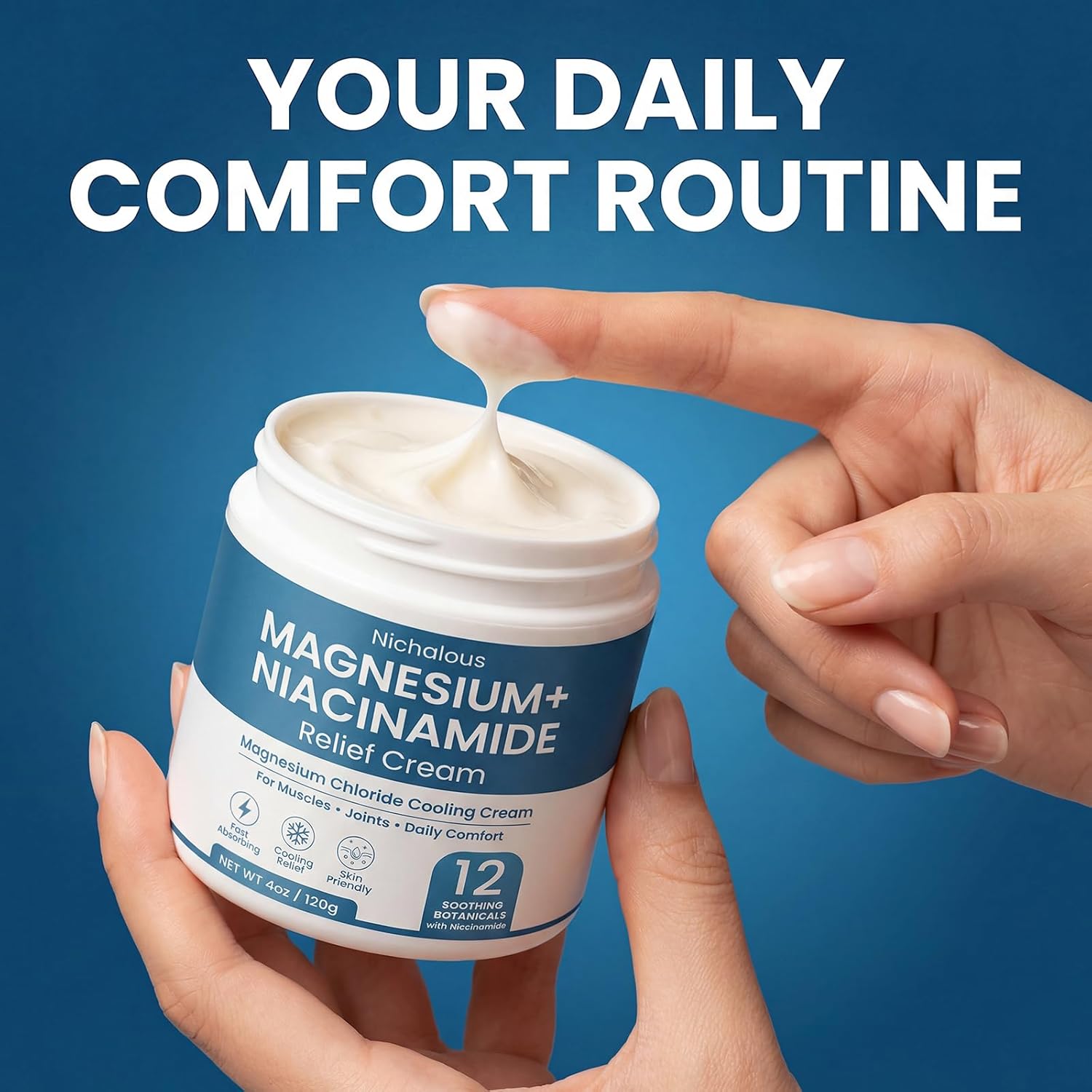 Magnesium Niacinamide Relief Cream - Topical Magnesium Chloride Cream for Joints, Legs & Feet with Arnica & Boswellia - Lightweight, Non-Greasy Formula - 4 oz(1 Pack)