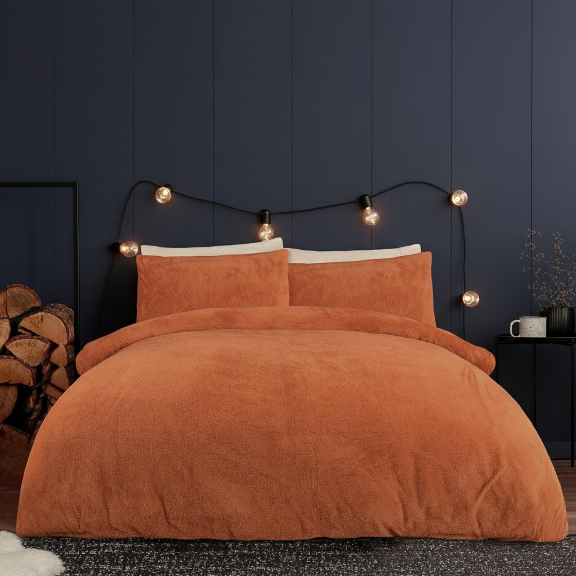 Burakh Rust Orange King Teddy Fleece Duvet Cover Set Super Soft Thermal Bedding With Pillowcases, Warm Cozy Winter Bed Linen 220 X 230 Cm (230Cm X 220Cm)