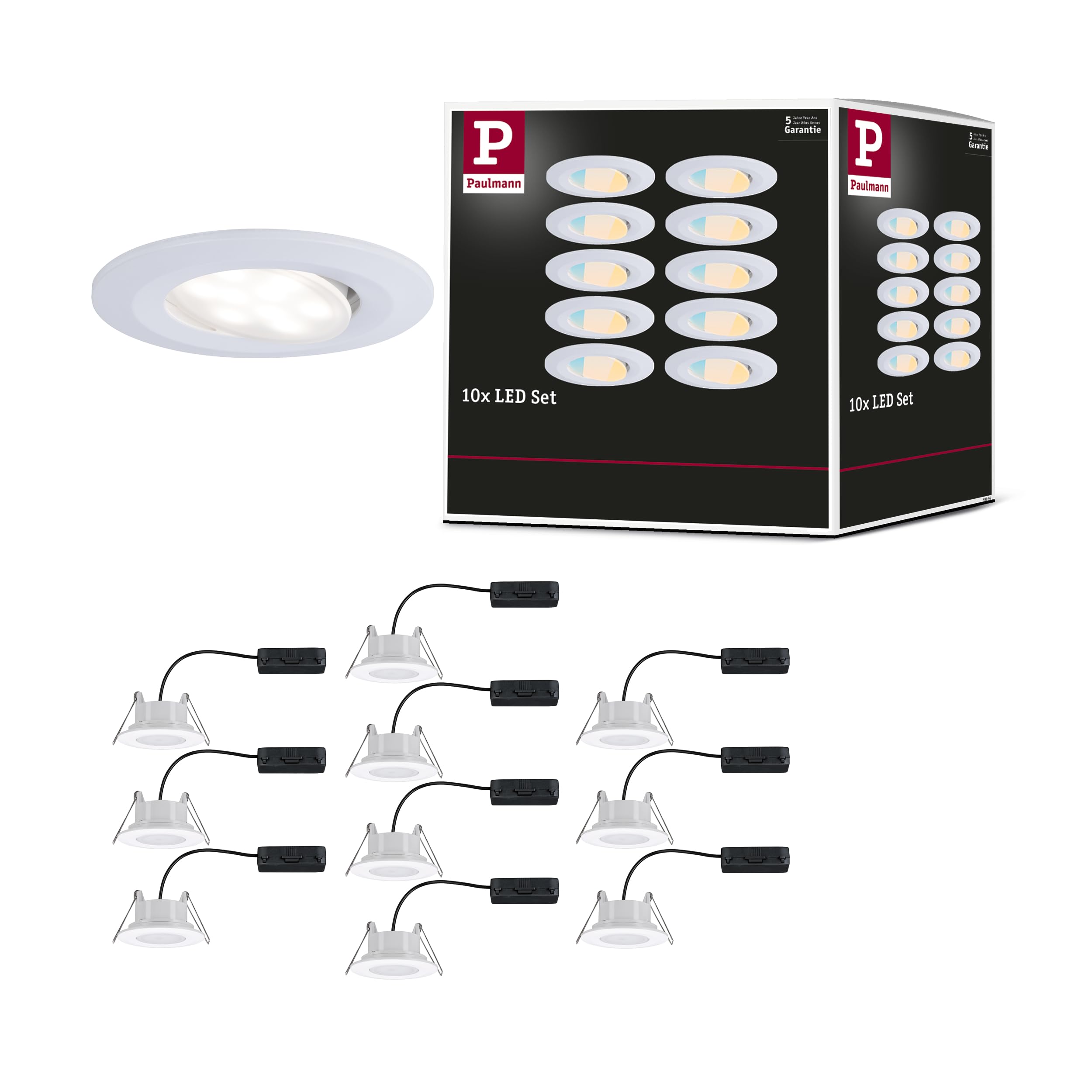 Paulmann 98197 LED Einbauleuchte Calla 10er-Set IP65 rund 90 mm 30° 10x5W 10x430lm 230V White Switch Weiß matt