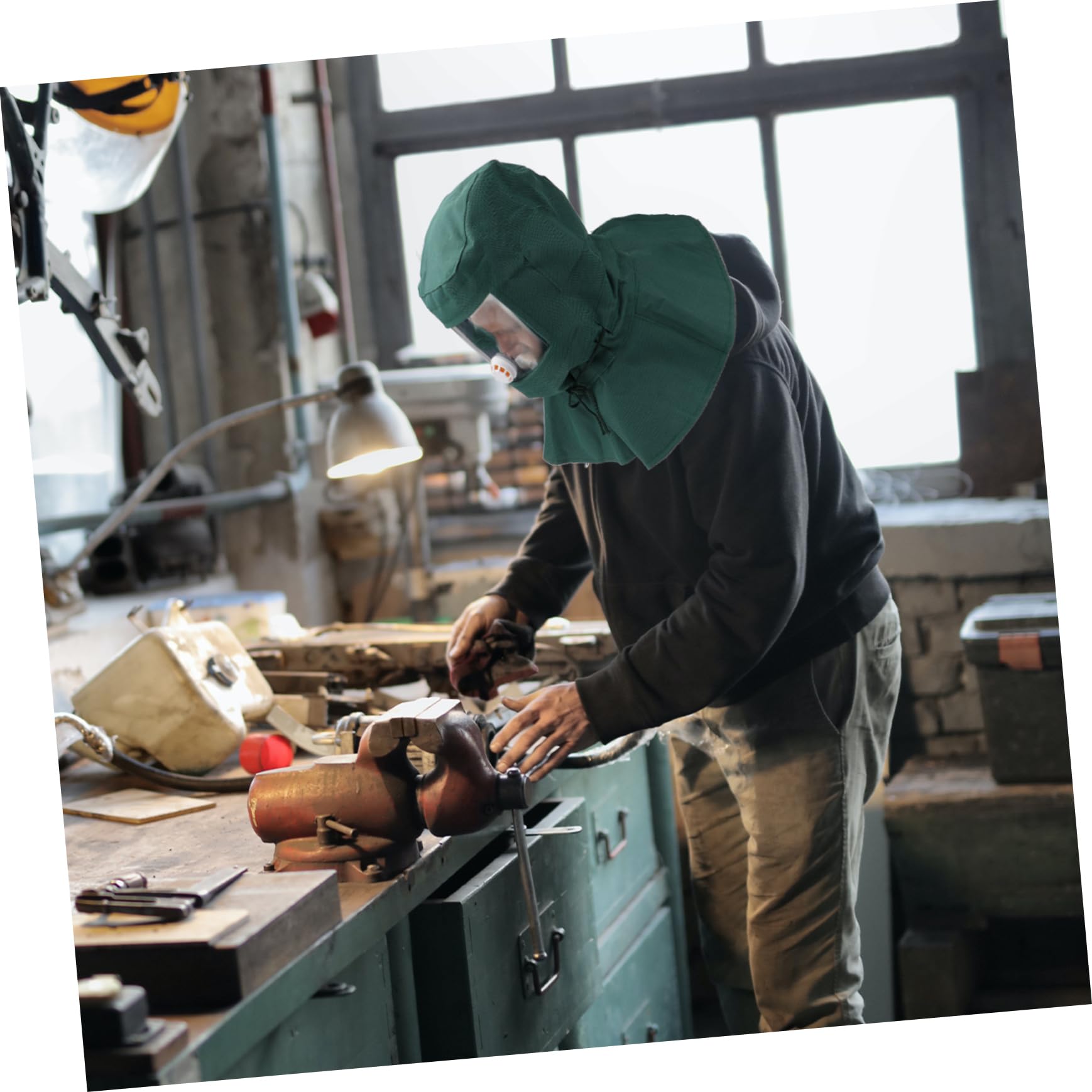 Angoily Campana de chorro de arena con protección facial completa para chorro de arena, casco protector contra el polvo para barnizadores y trabajos de lijado casco de chorro de arena