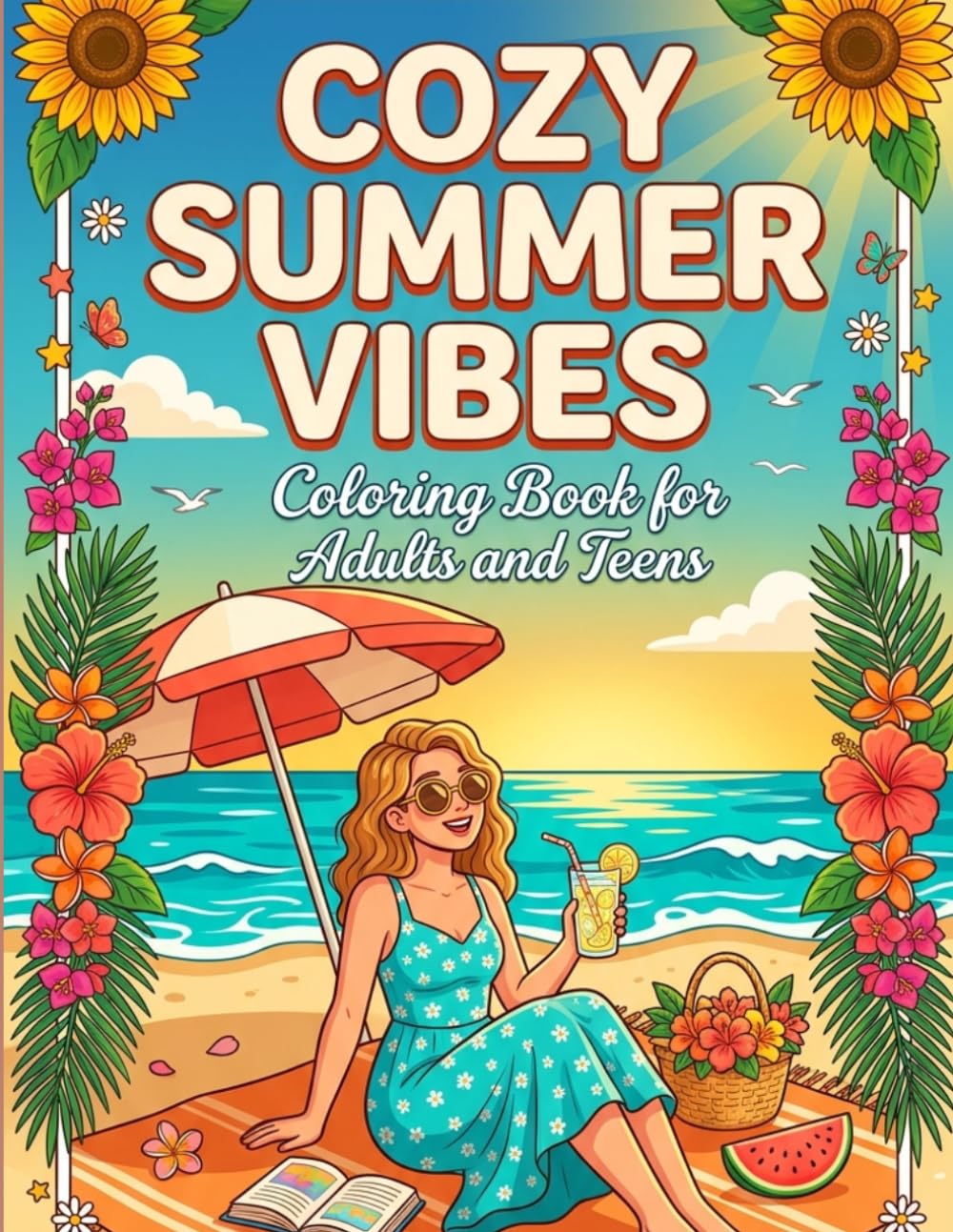 Cozy Summer Vibes Coloring Book: Cute Relaxing Scenes, Beach Days, Sunshine Moments and Aesthetic Cozy Life for Adults and Teens