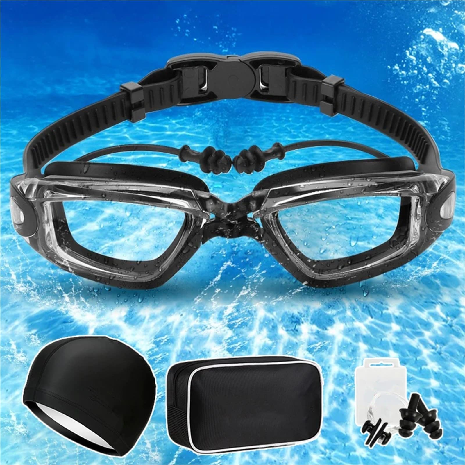 Occhialini da Nuoto Occhialini da nuoto Set HD Anti Fog Occhiali da nuoto Borsa Uomo Donna Occhiali da nuoto impermeabili in silicone professionali con tappi for le orecchie per Adulti Adolescenti