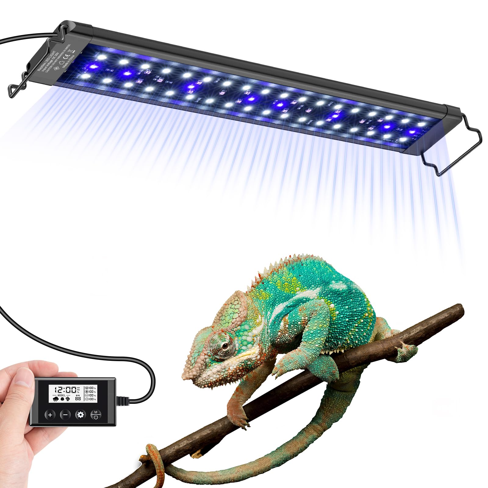 Luz LED UVA UVB de 18 pulgadas para reptiles con controlador, luz de reptil UVA y UVB de espectro completo con temporizador automático de ciclo de 24 horas y 10 regulables para dragones
