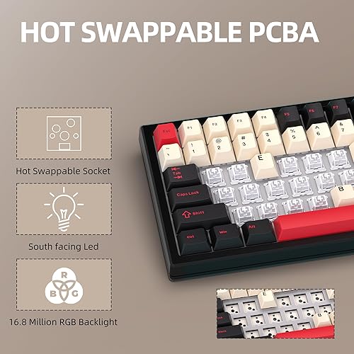 Miniatura 3 de KEYCOOL Teclado inalámbrico 75% para juegos RGB triple modo teclado mecánico intercambiable en caliente, teclas PBT Junta Teclado personalizado