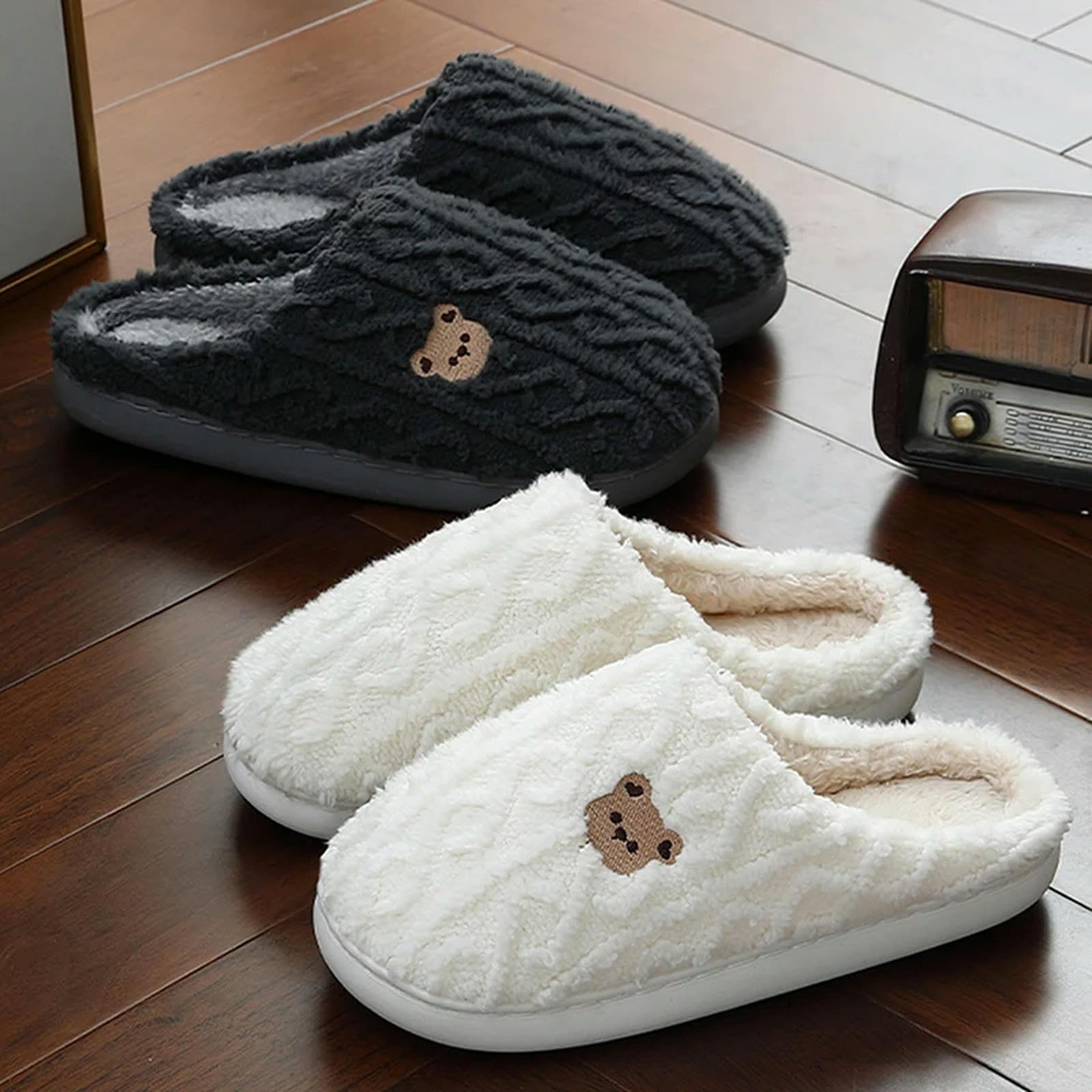 Kapcie damskie urocze kapcie unisex domowe wygodne pluszowe buty wsuwane z podszewką, męskie ciepłe jesienne zimowe klapki-różowe-36-37