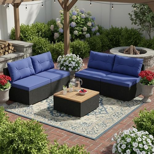 Tangkula 5 Pieces Wicker Patio Furniture Set, Outdoor 4 Armless