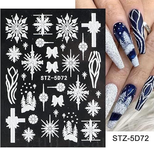 JMEOWIO 3D Fiocco di Neve Natale Adesivi Unghie