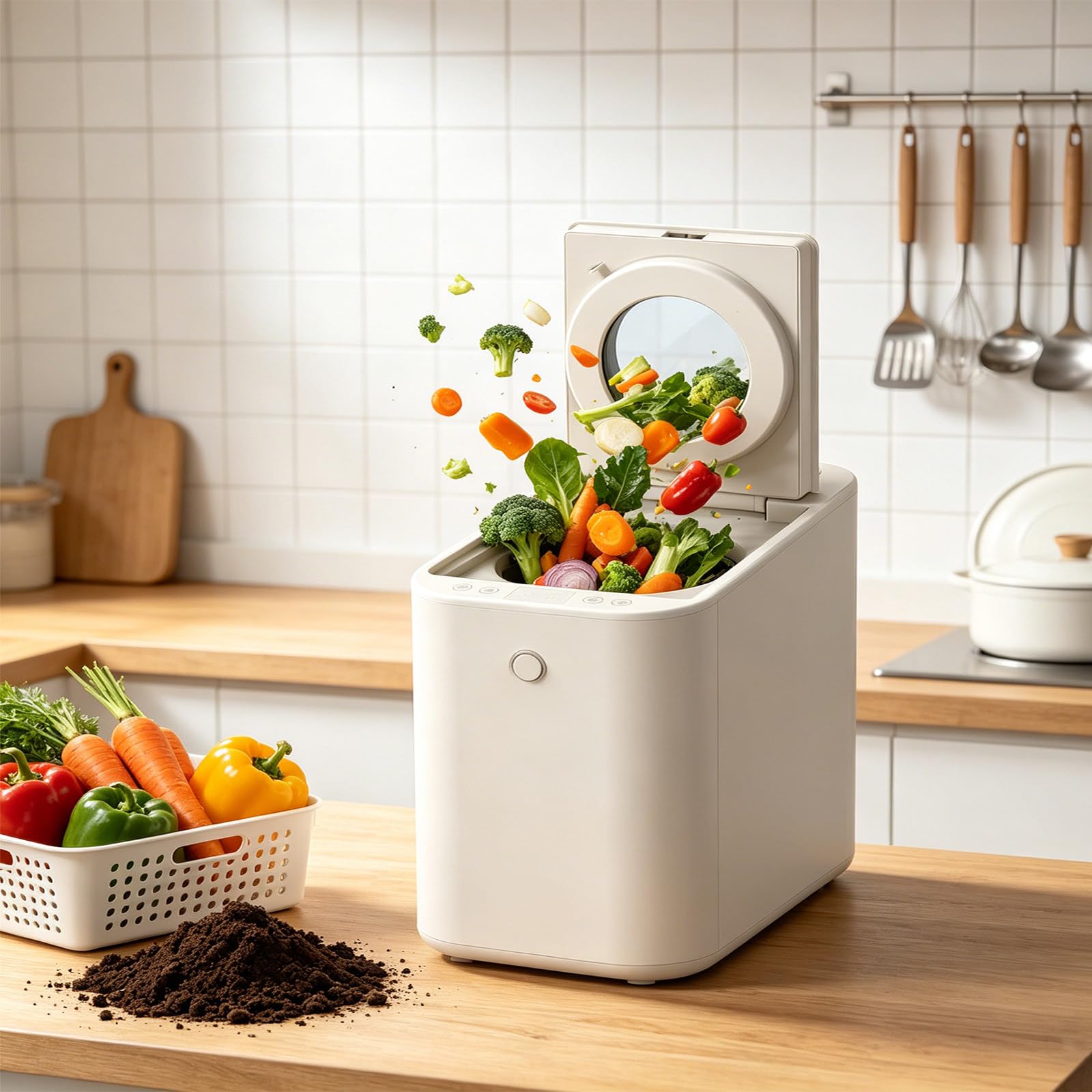 Compostiera da Cucina Elettrica, Riciclatore di Rifiuti Alimentari Intelligente da Banco da 4,5L con Funzionamento Inodore e a Bassa Rumorosità, Auto-Pulizia, Trasforma gli Scarti in Fertilizzante
