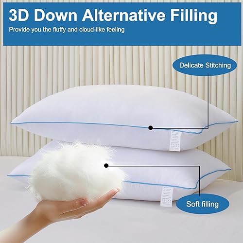 Vista 6 de Uniqwamer Almohadas de cama para dormir, paquete de 4, almohadas de calidad de hotel de lujo, juego de 4 almohadas refrescantes con relleno
