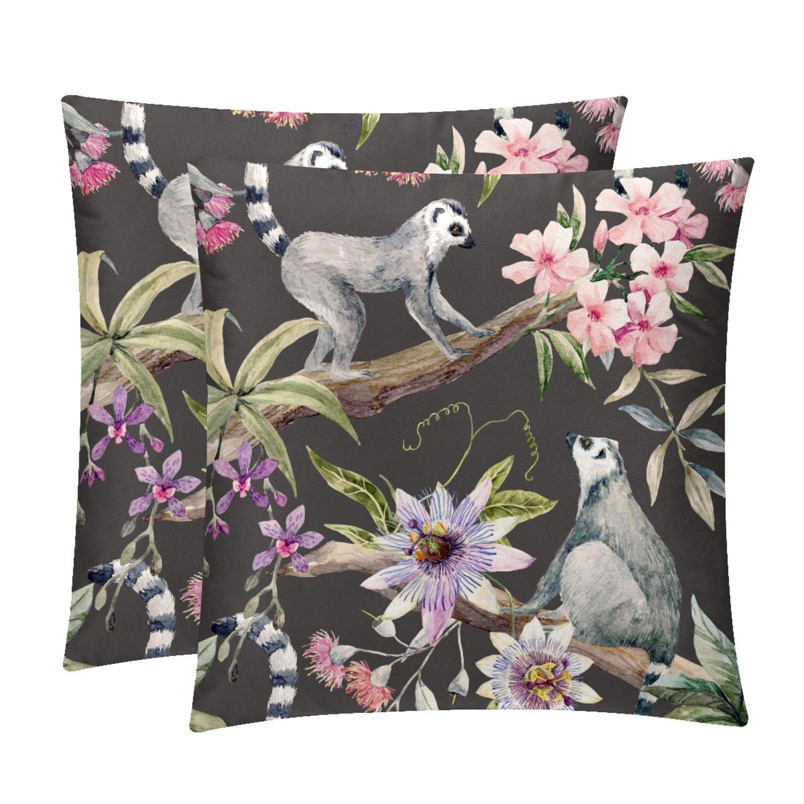 Housse de coussin lombaire haut de gamme au motif fleur lémurien tropical doux et confortable