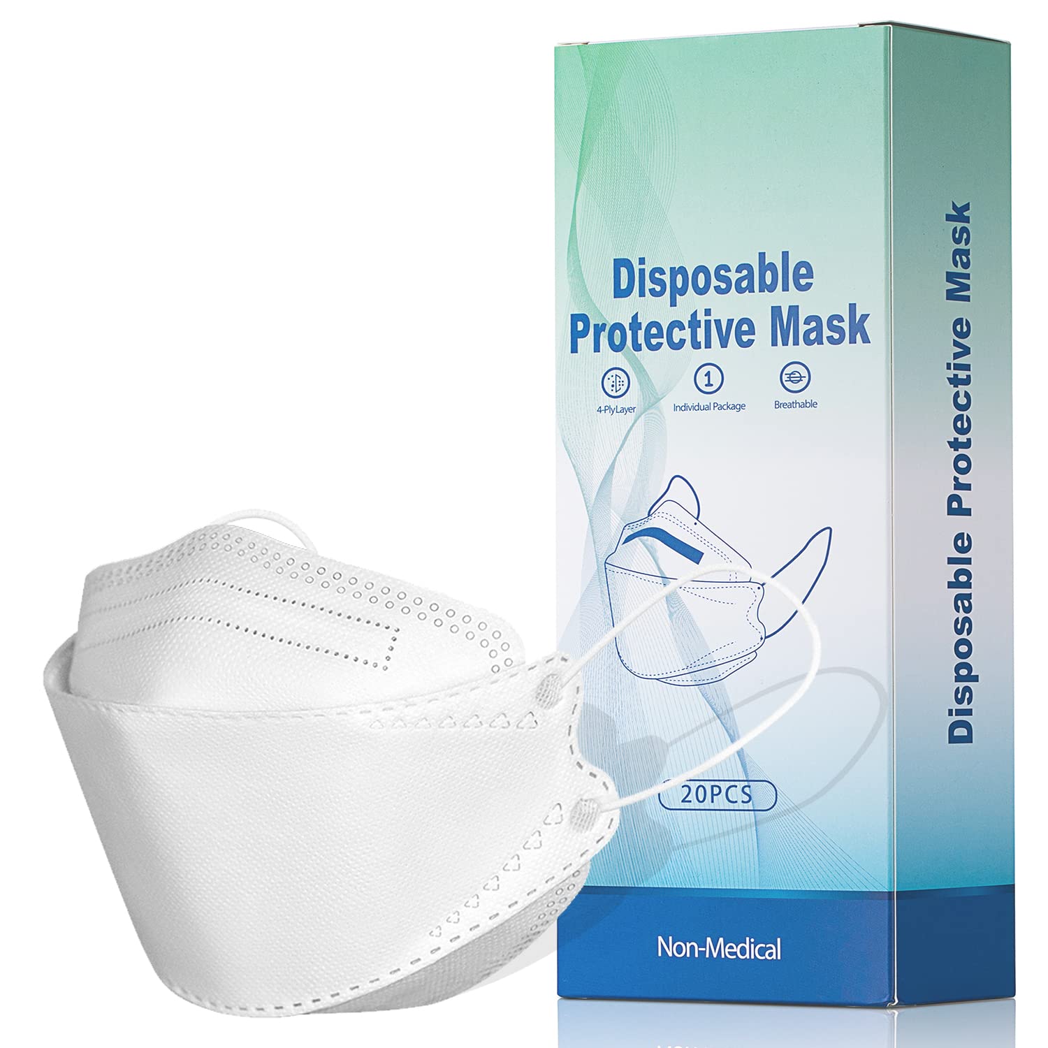 PAGE ONE KF94 Face Mask for Adults Men & Women 4 Layer Filter Safety Disposable Fish Type Face Masks/20PCS