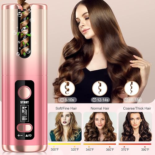 Miniatura 4 de Rizador automático, rizador de pelo automático inalámbrico con 6 temperaturas y temporizador, rizadores de pelo de cerámica recargables, herramienta