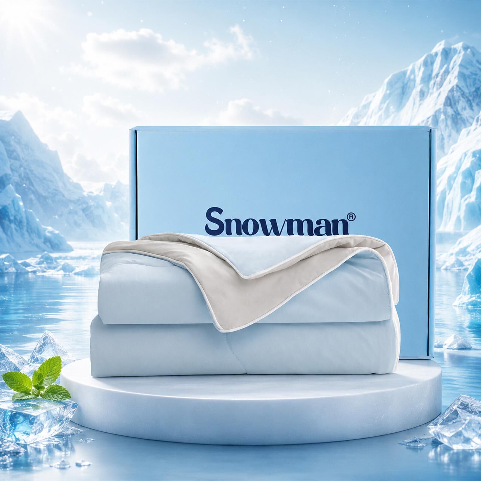 SNOWMAN Cooling Comforter Queen Size for Hot Sleepers, Soft Cooling Blanket Double-Sided, Lightweight Summer Quilt Q-Max>0.4(Blue/Grey, 90"x90")