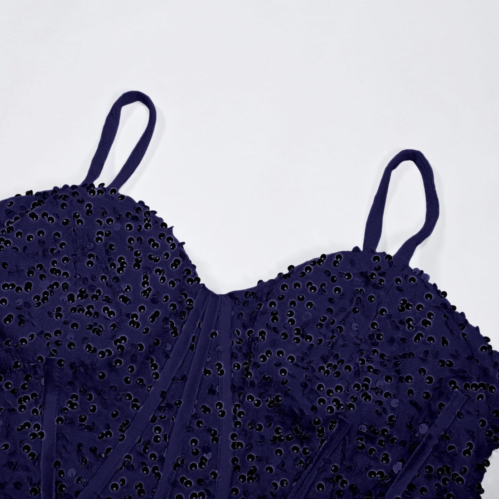 Generisch Mini abito sexy da donna, con paillettes, spalline sottili, da discoteca, cocktail, profondo, scollo a V, aderente, senza maniche, elegante, aderente