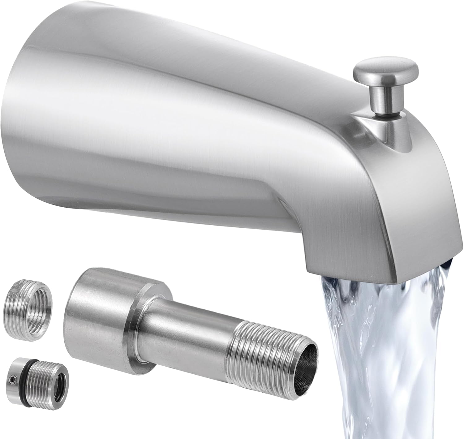 KES 5-3/8'' All Metal Tub Spout with 18/8 Stainless Steel Inner Core, Leakproof Bathtub Faucet Replacement with Diverter, Fits 3/4″, 1/2″ IPS, 1/2″ Copper Pipe, Brushed Nickel, PTSN301-BN