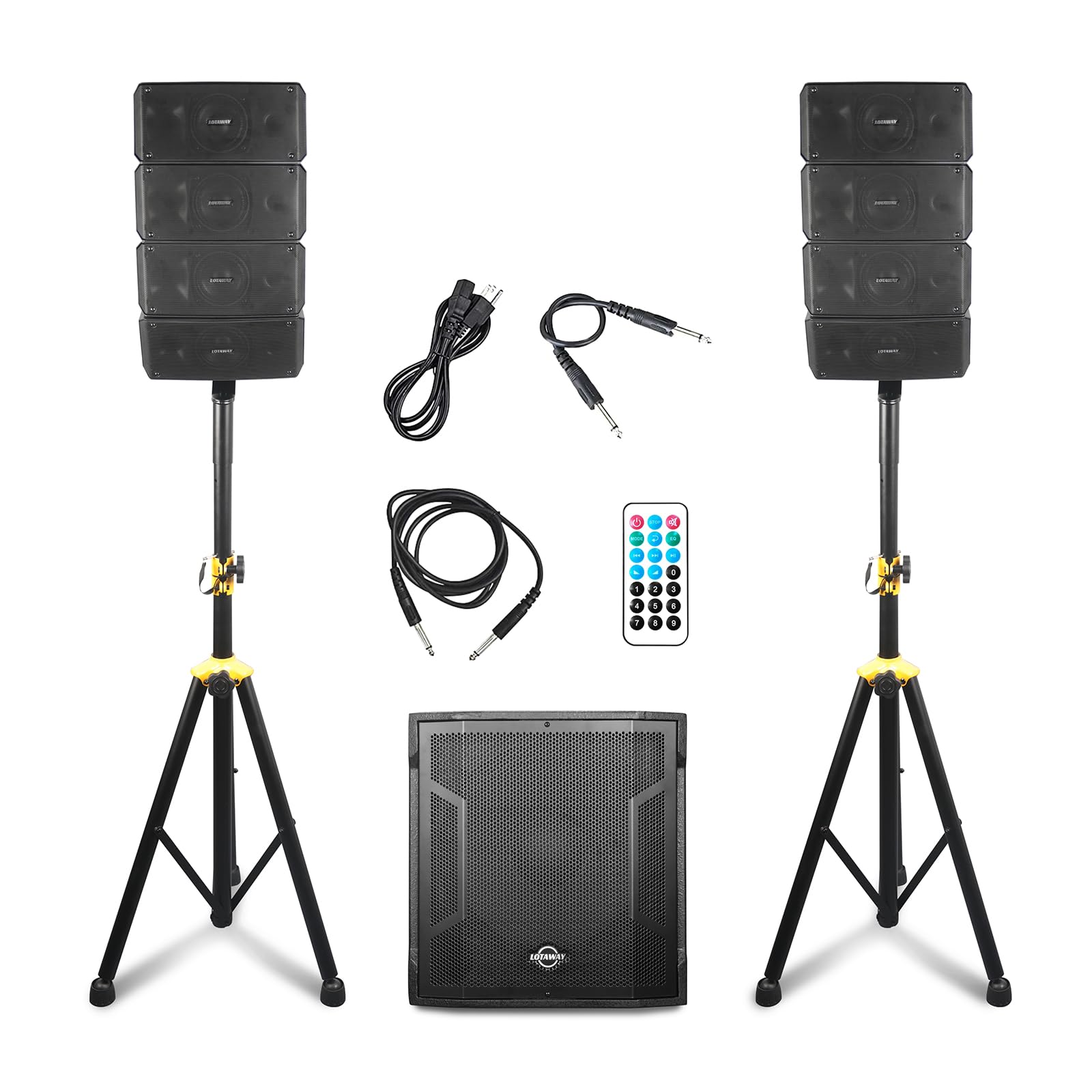 LOTAWAY GWS-042 Line Array Speakers Bluetooth PA Speaker System, 8 DJ Speakers with 15” Subwoofer Outdoor Speaker System, Passive PA Speakers Pair