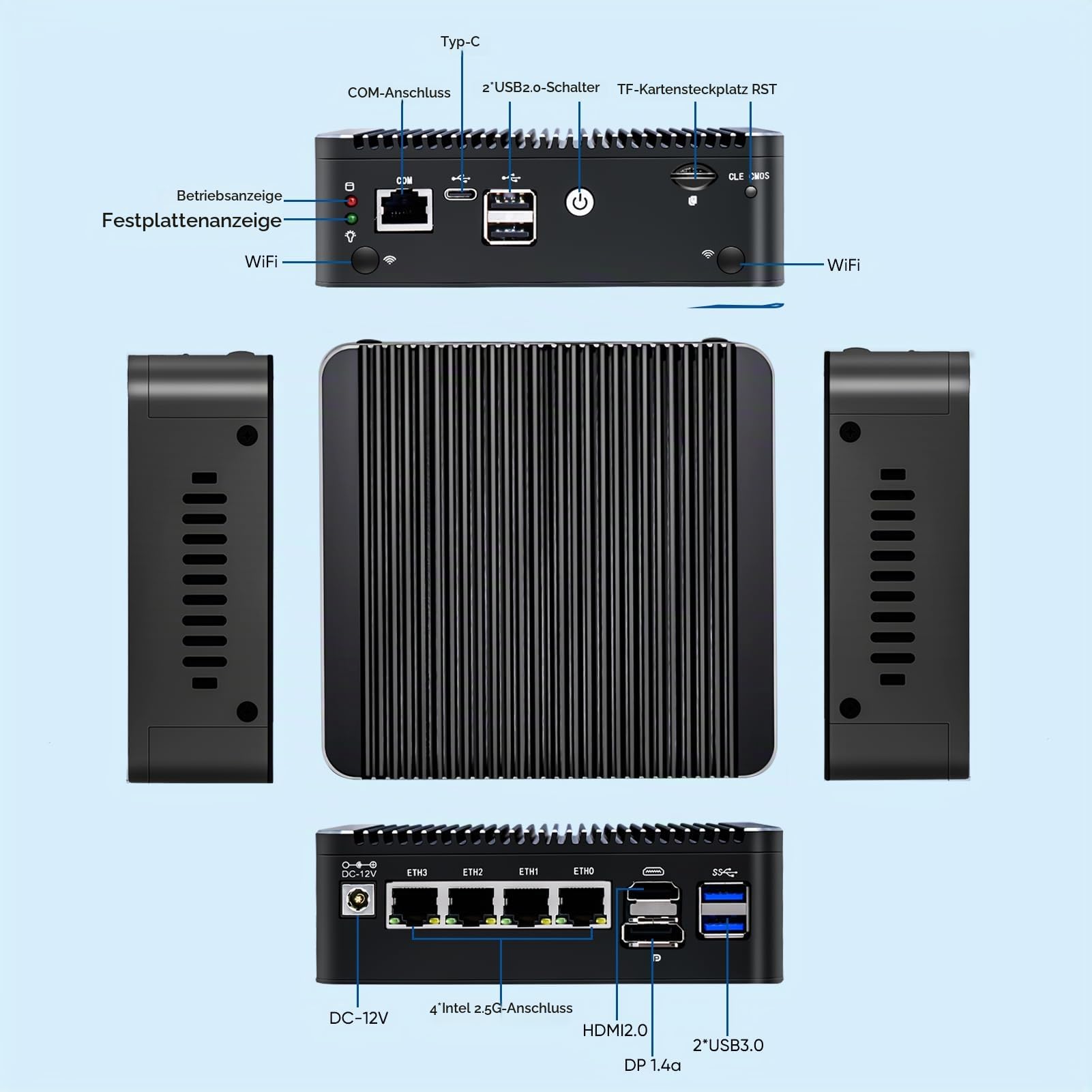 FakestarPC 12th Gen N150(Upgraded N100, 4C/4T) 2.5G Soft Router 4X i226-V LAN 1*COM RJ45 4USB Fanless Mini PC Firewall Computer Type-C pf-Sense PVE ESXi,No Ram No Storage