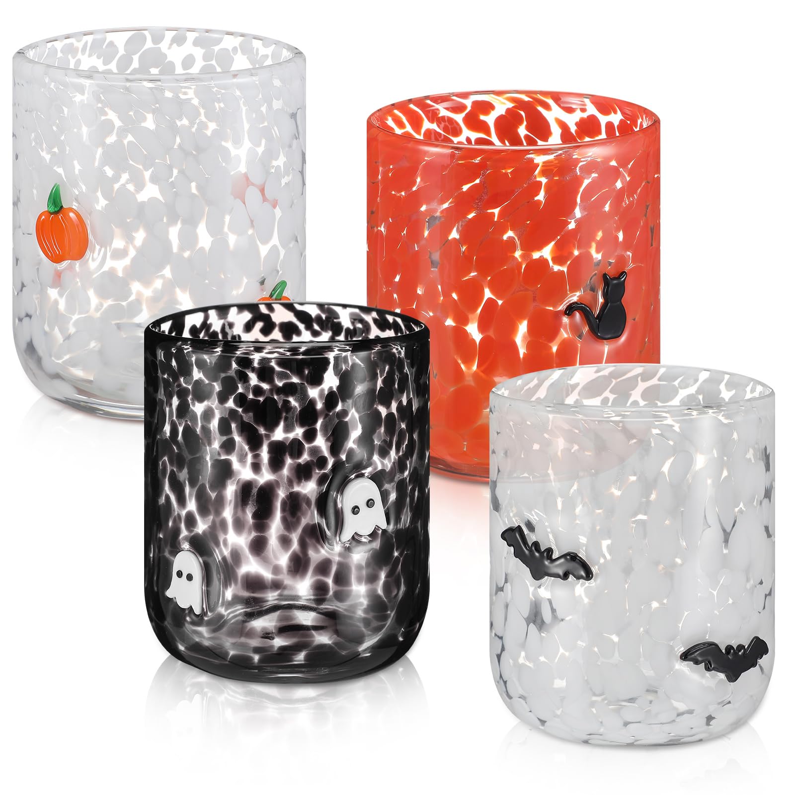 Skylety 4 Pcs Halloween Icon Glass Cups - Pumpkin, Ghost, Bat, Cat