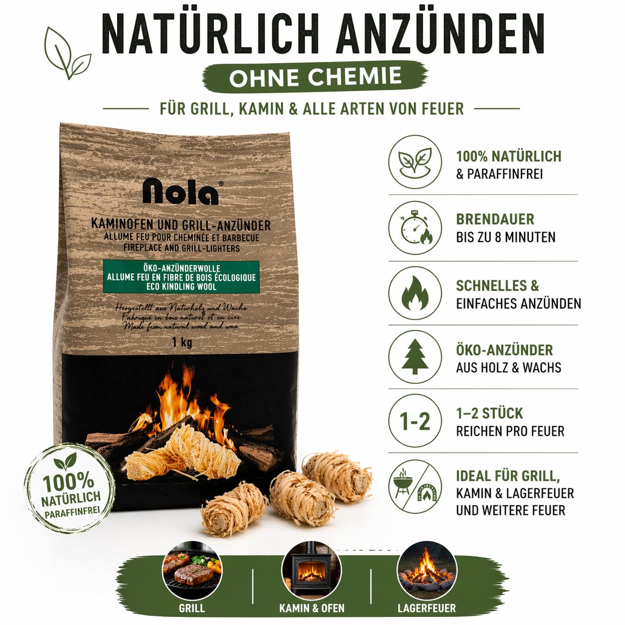 10 kg Premium Holzwolle (10x1 kg) | Anzündwolle, Kaminanzünder aus Holz und Wachs, Anzünder, Grillanzünder, Feueranzünder, Holzwolle, Holzanzünder, Öko Ofenanzünder für Grill und Kamin/Art. 147 (10)