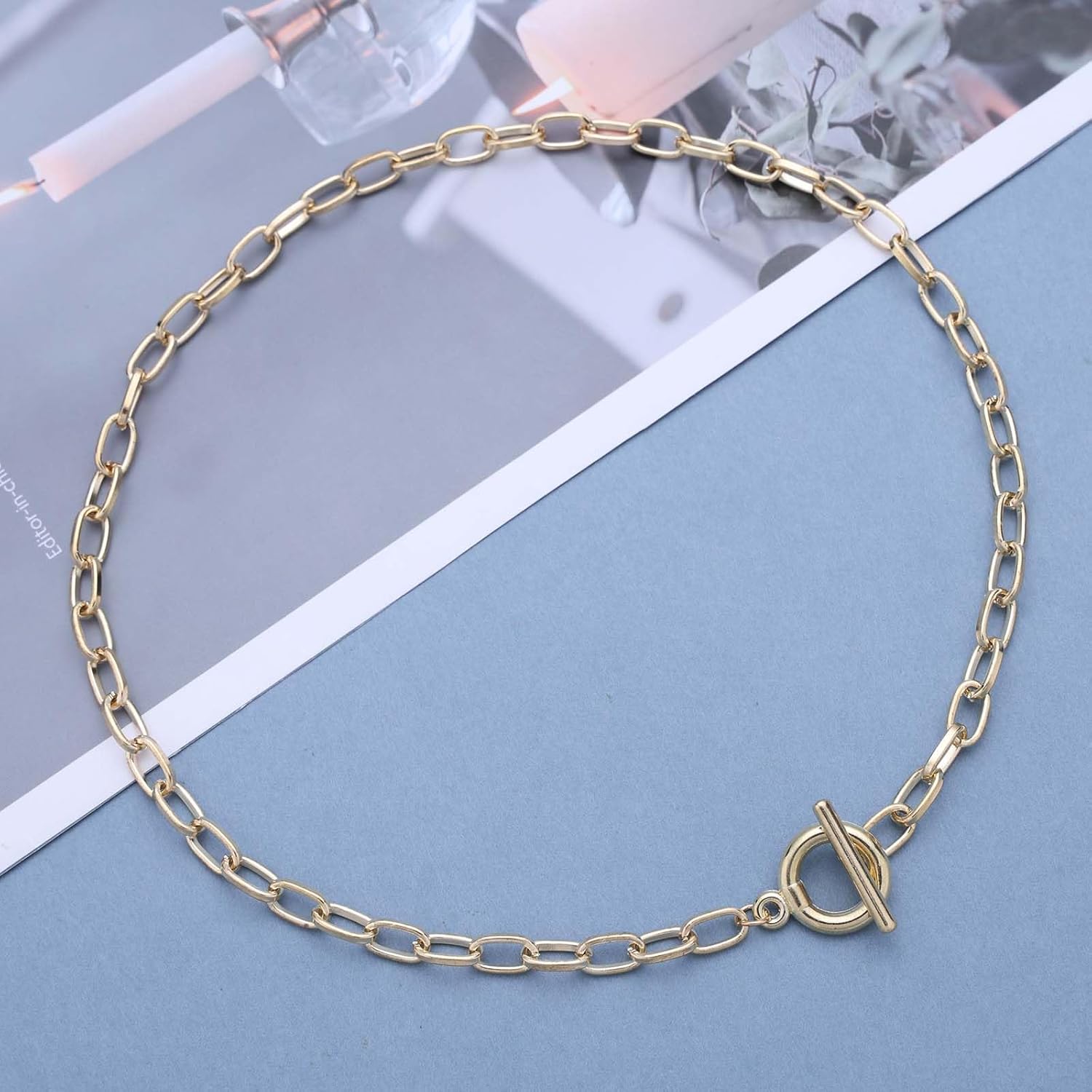 Boho Paperclip Toggle Clasp Necklace Gold Paperclip Link Chain Necklace Vintage Paperclip Choker Toggle Necklace Statement Toggle OT Bar Necklace - Image 3