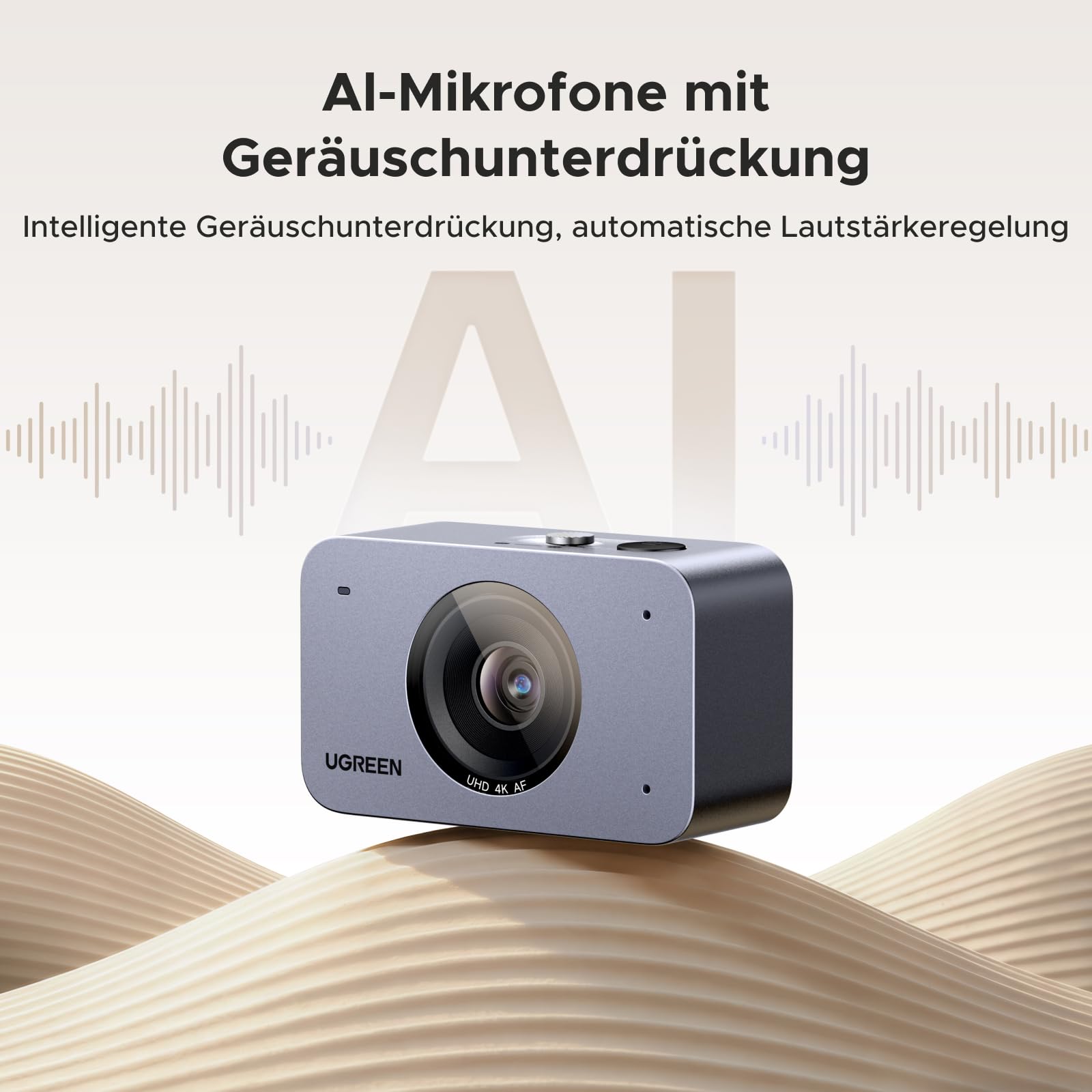 UGREEN FineCam 4K UHD Webcam mit Dual-Mikrofon und Geräuschunterdrückung, Autofokus, USB-C