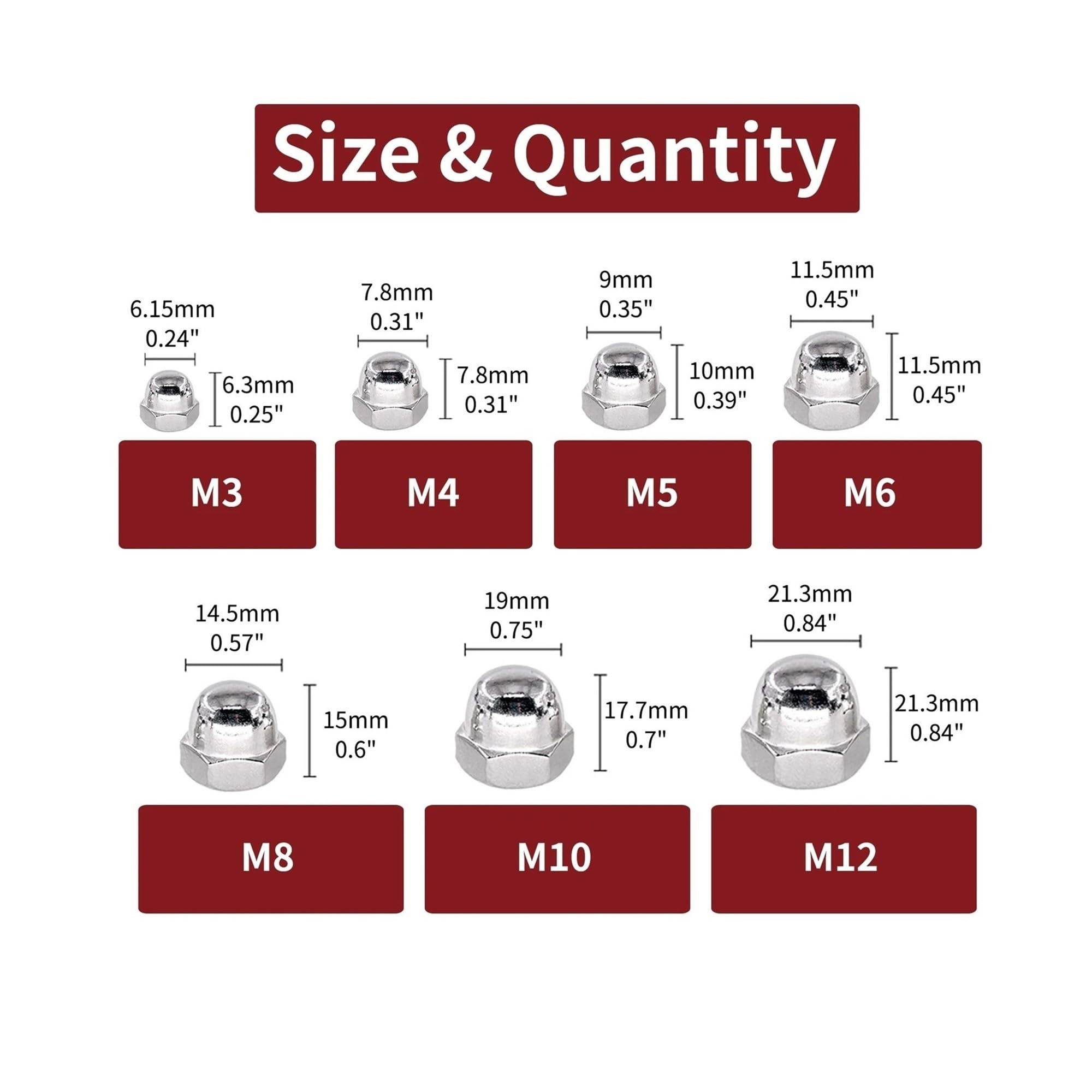 5/10/20pcs 7 Sizes Acorn Dome Cap Head Hex Nuts