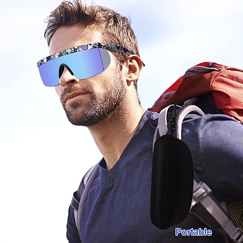 Miniatura 2 de XonyiCos Gafas de sol protectoras portátiles de espejo grande, para hombres y mujeres, gafas envueltas en paraguas de neón para deportes al aire