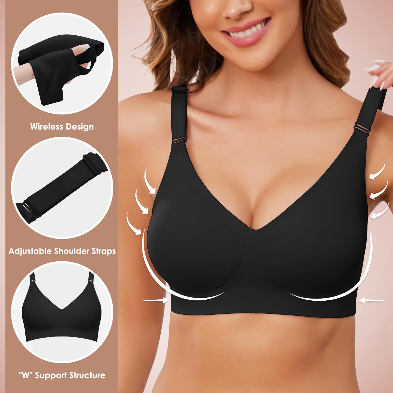 Xnova Donna Reggiseno Senza Ferretto con Cuscinetti, Stretch Leggero Reggiseni di Base Spalline Regolabili Senza Schienale, Comfort Intimo Bralette Invisibile Elasticizzato