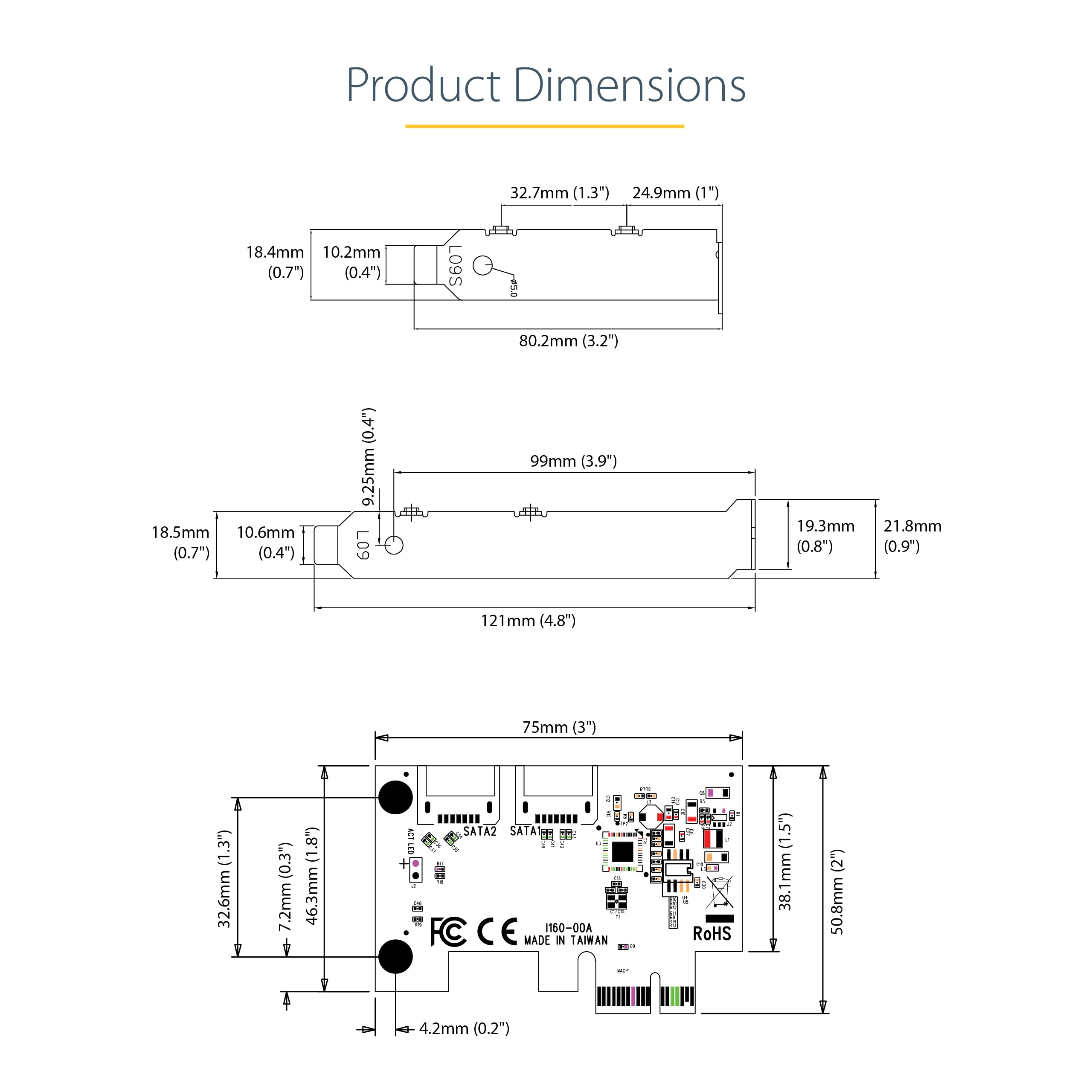StarTech.com Carte PCI Express SATA 2 ports Contrôleur PCIe SATA 6Gbps ASM1166 Non-RAID PCI Express 3.0 vers SATA Connecteurs SATA Empilés Carte d'Extension SATA