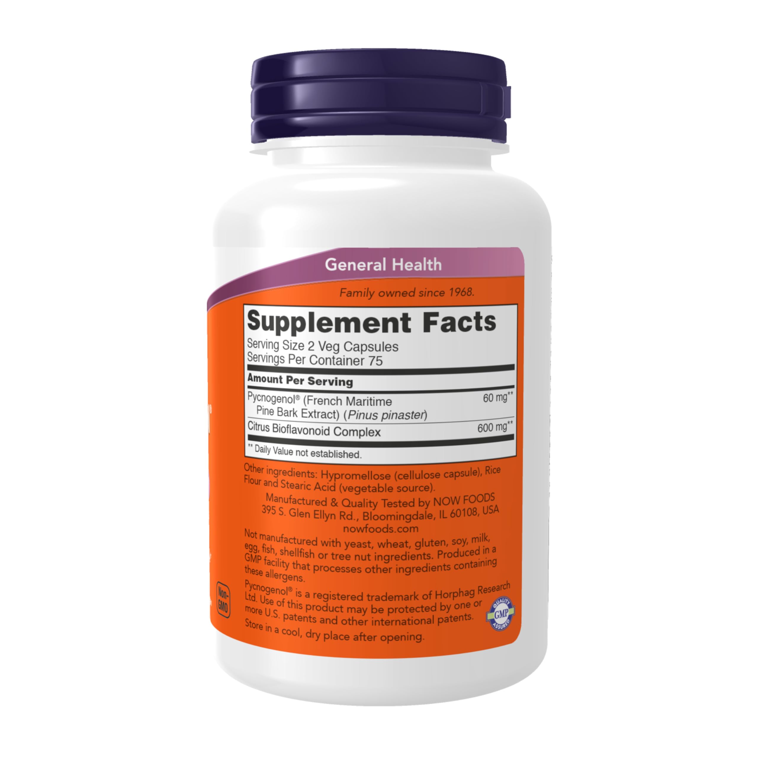 NOW Foods Supplements, Pycnogenol 30 mg (a Unique Combination of Proanthocyanidins from French Maritime Pine) with 300 mg Bioflavonoids, 150 Veg Capsules
