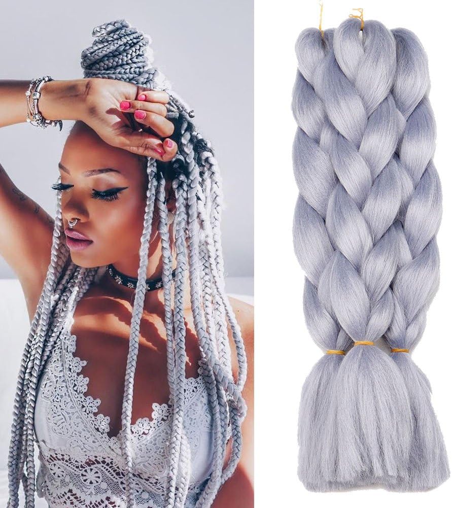 Braiding Hair 24inch 100g Synthetic Jumbo Braids Hair Extensions High Temperature Fiber 3Piece/Lot (Grey)