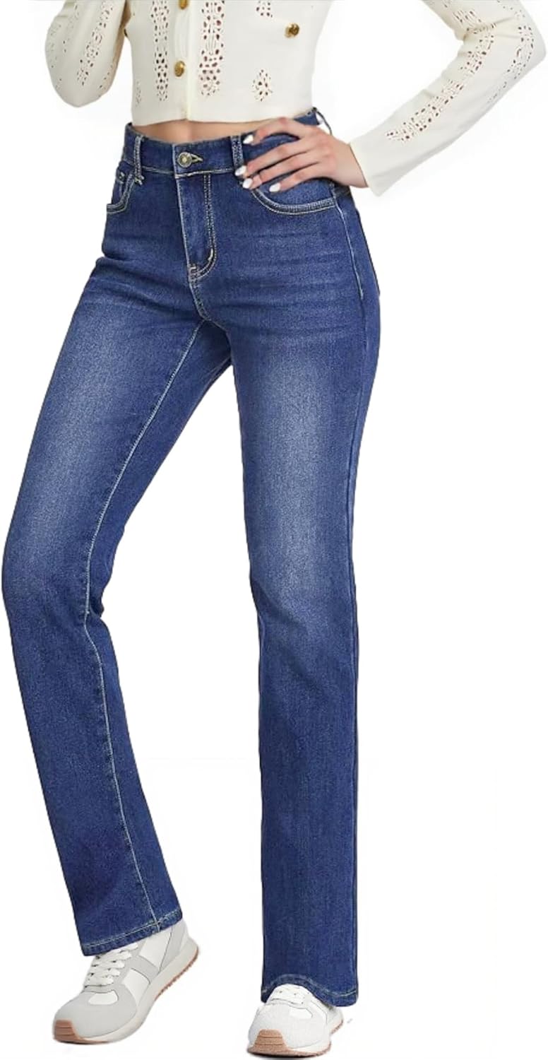 Fleece Lined Jeans for Women Winter Warm Thermal Pants Straight Leg Fleece Lined Denim Jeans Women - Image 6