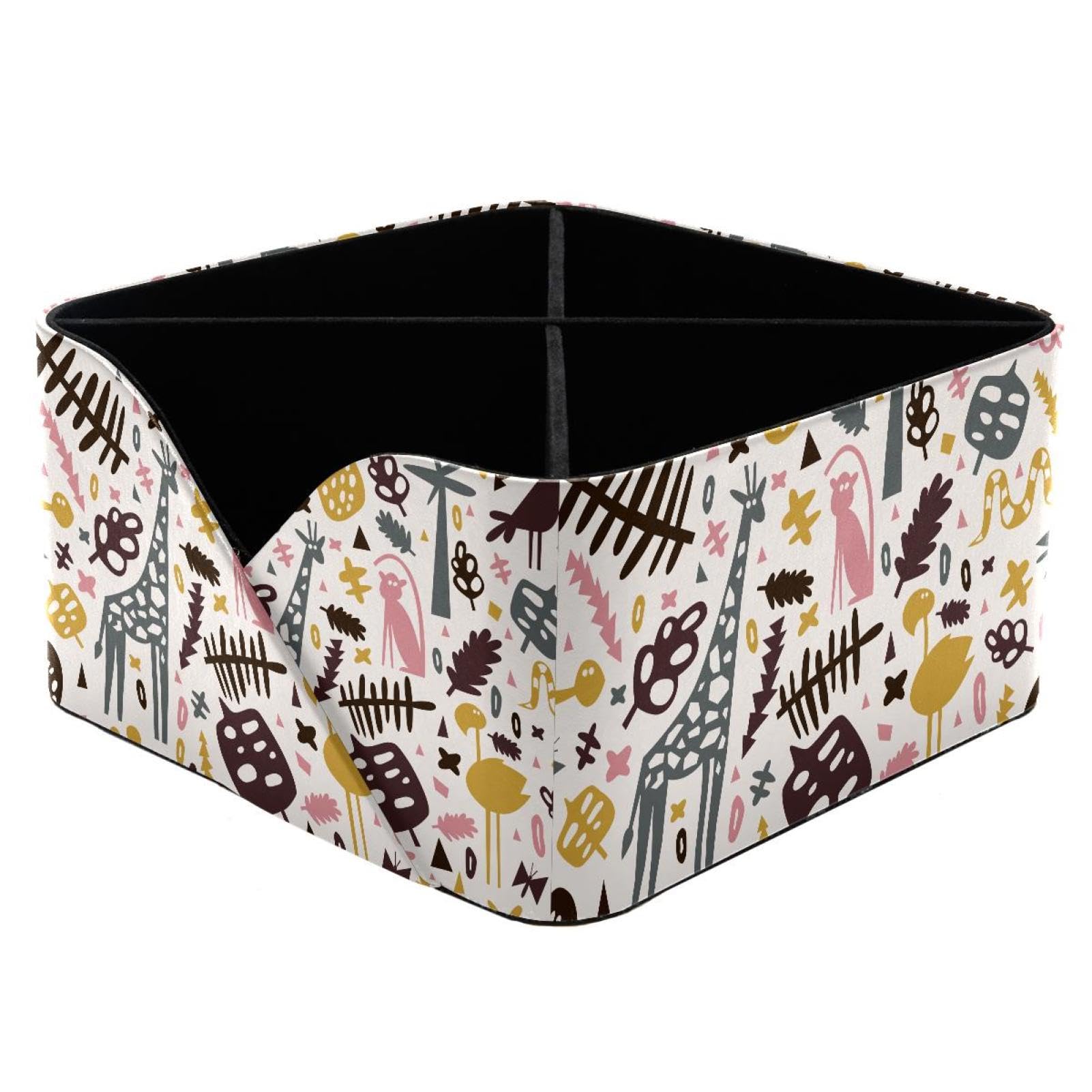 KengjuTesu Cute Flamingo Monkey Snake Giraffe Cat Forest Pattern Desktop Organizer Pen Holder, Rectangular Pencil Cup for Office, Study and Makeup Stations